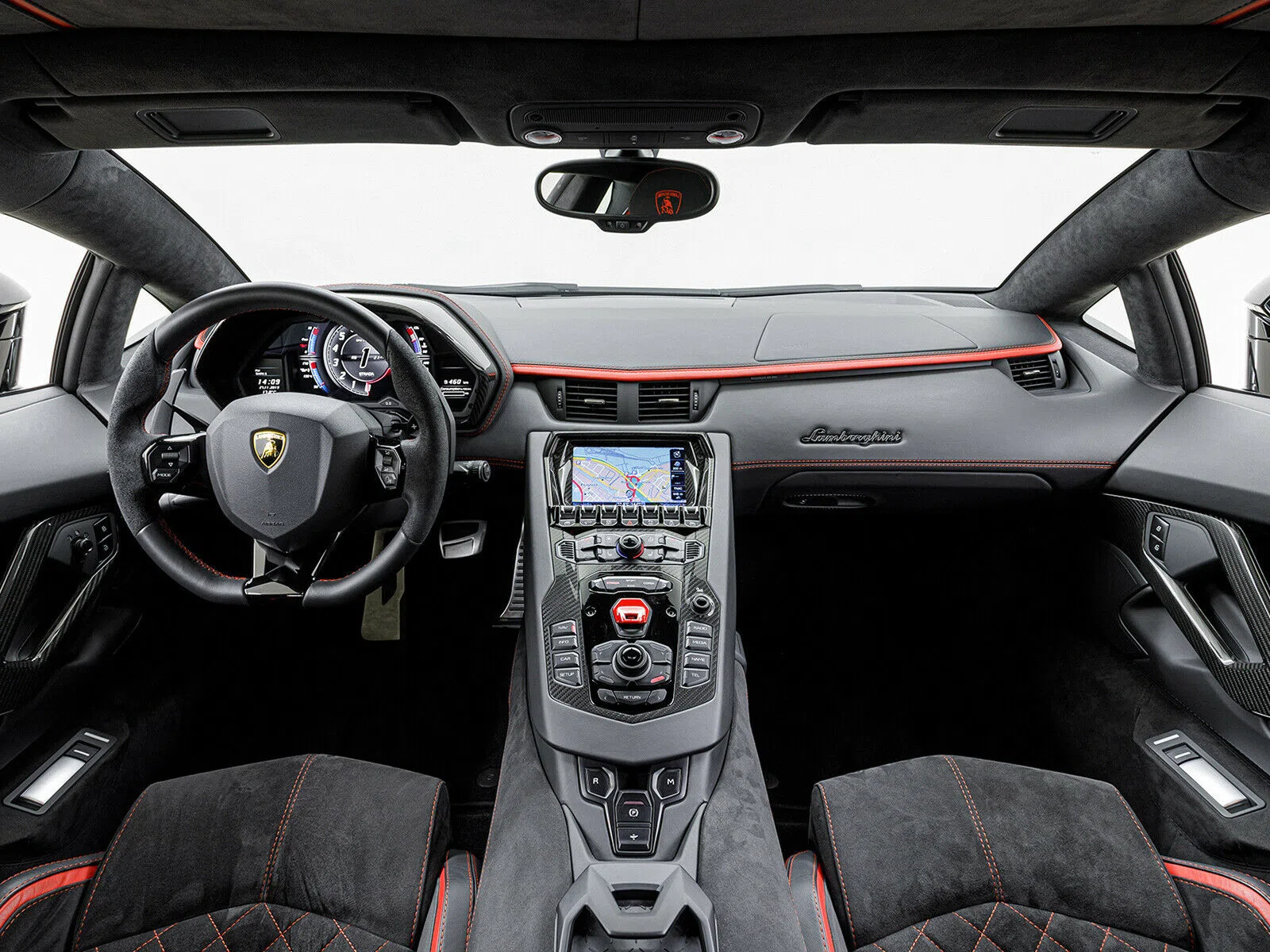2018 Lamborghini Aventador S LP740-4 Coupe interior, dashboard, Alcantara Schwarz