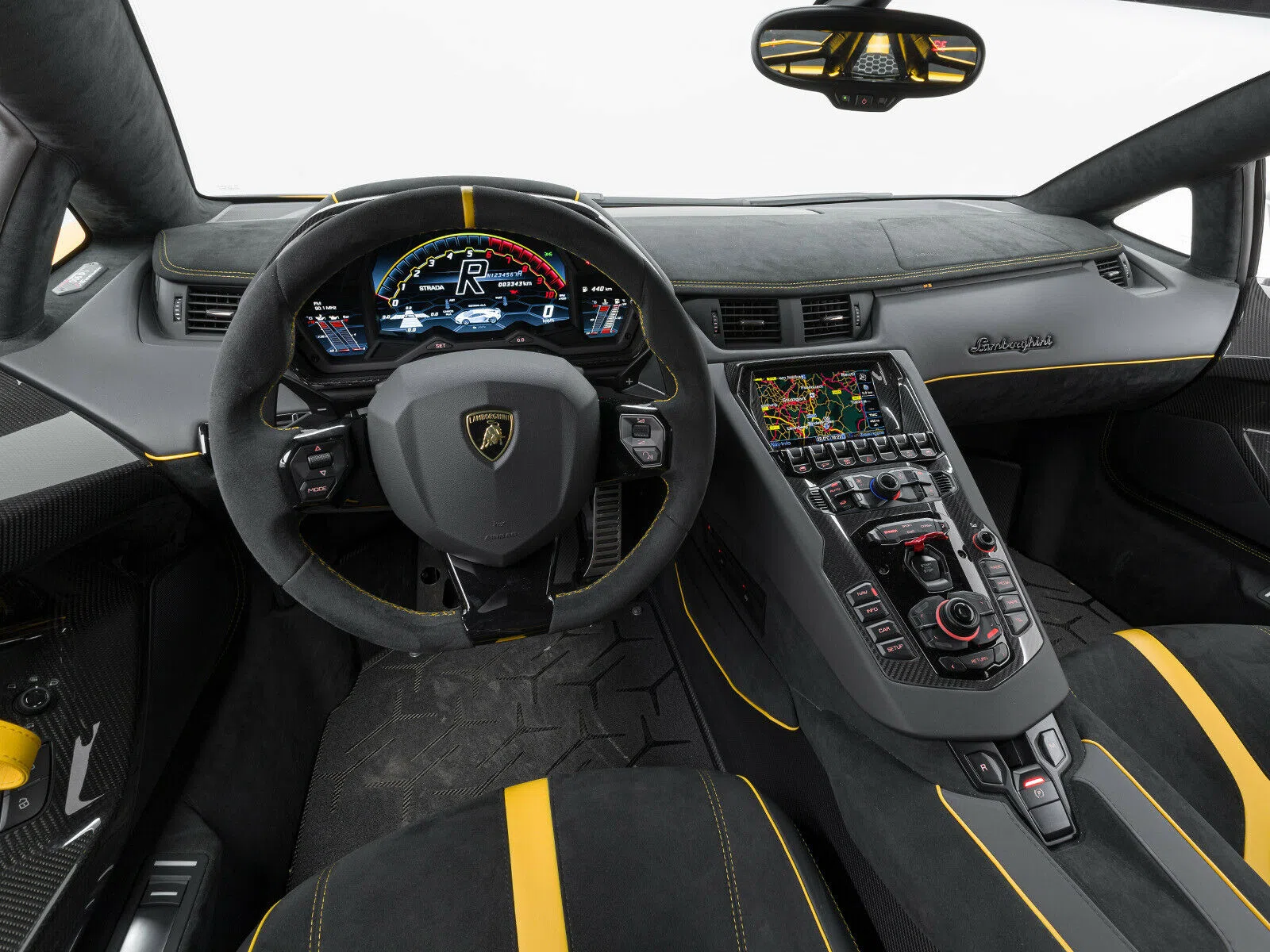2019 Lamborghini Aventador SVJ Coupe LP770-4 interior, dashboard, Alcantara Schwarz