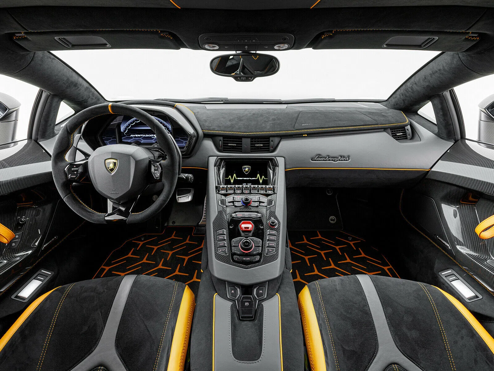 2019 Lamborghini Aventador SVJ Coupe LP770-4 interior, dashboard, Alcantara Schwarz