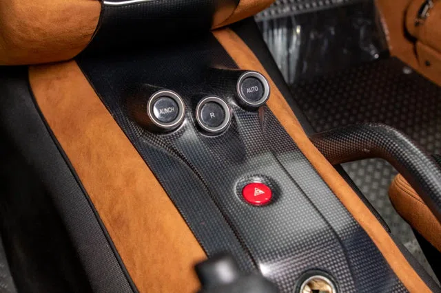 2011 Ferrari 599 GTO interior, center console, Leather Black