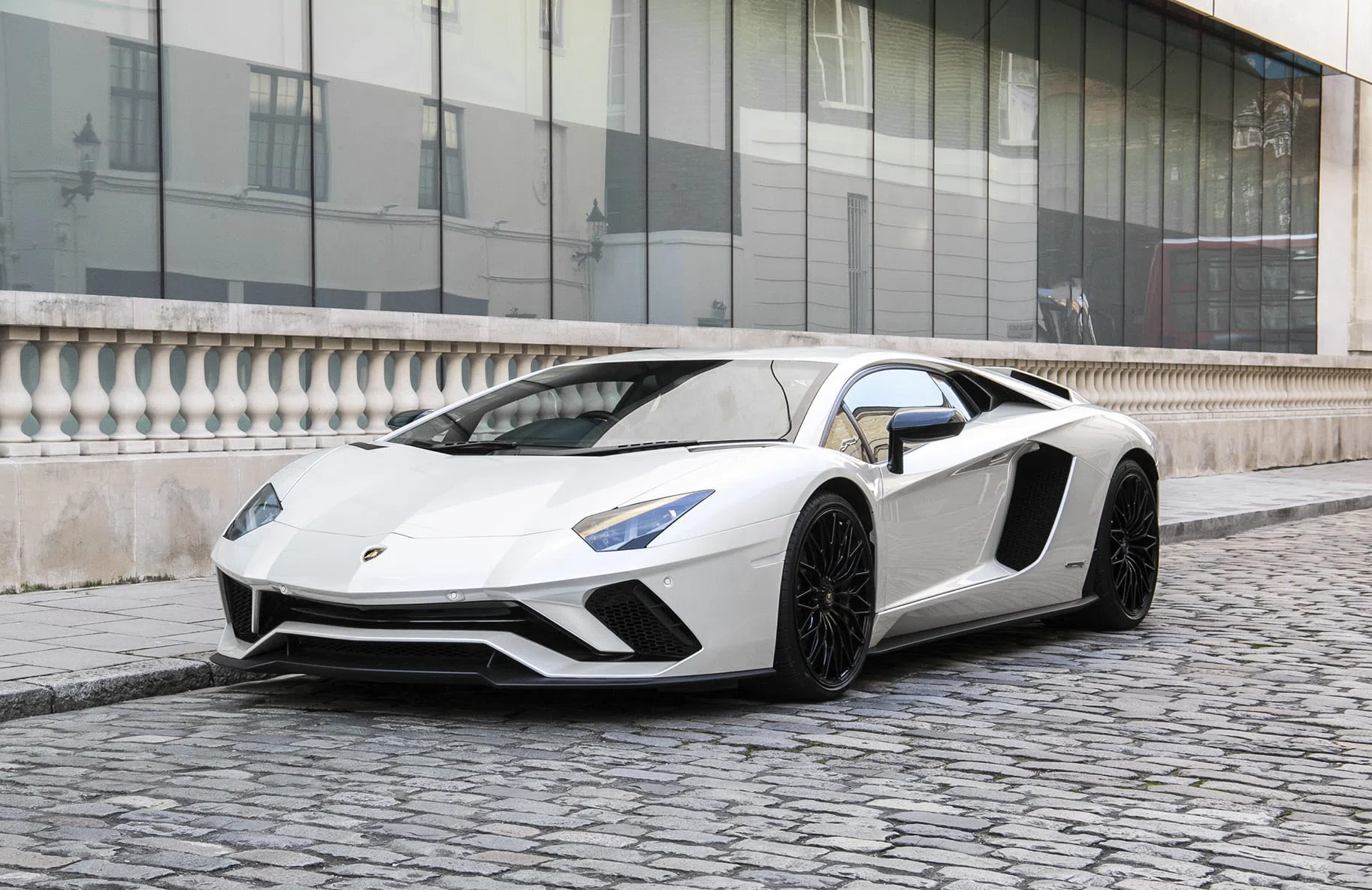 2017 Lamborghini Aventador S for sale, front three-quarter view, Pearl Balloon White