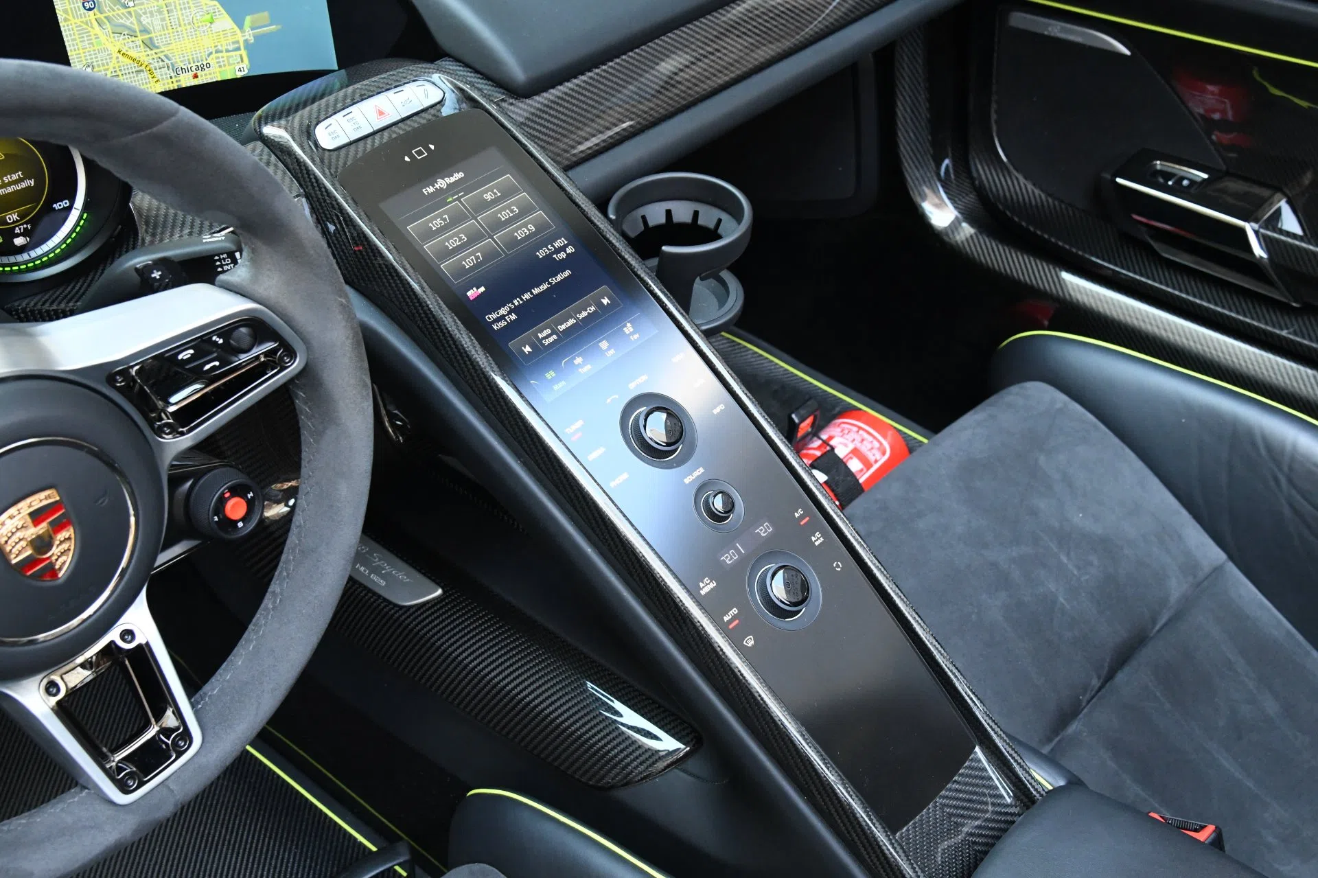 2015 Porsche 918 Spyder Weissach Package interior, Onyx Black with Acid Green accents