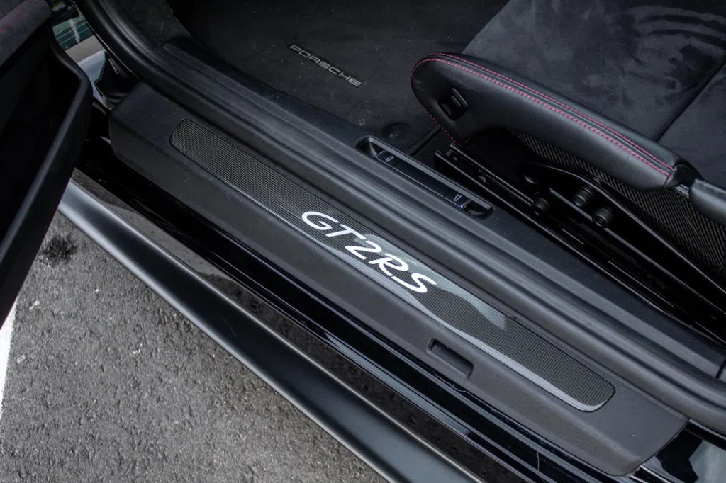 2018 Porsche 911 GT2 RS Coupe interior, door sill, Leather Black