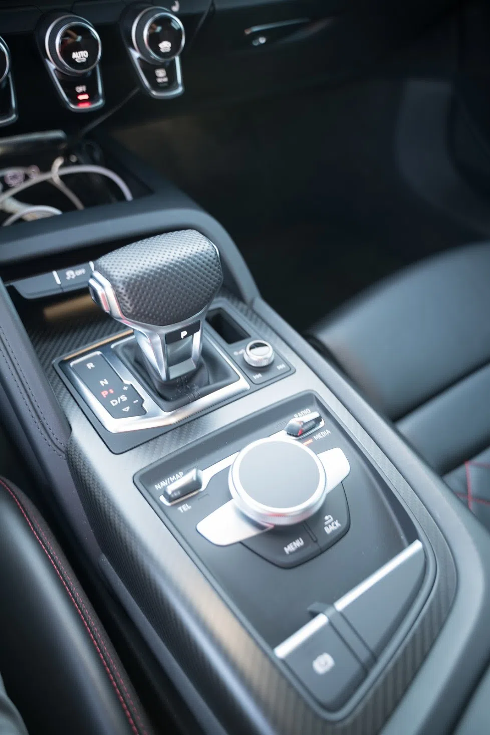 2017 Audi R8 5.2 Quattro V10 Plus Msrp interior, center console, Black W/ Express Red Stitching