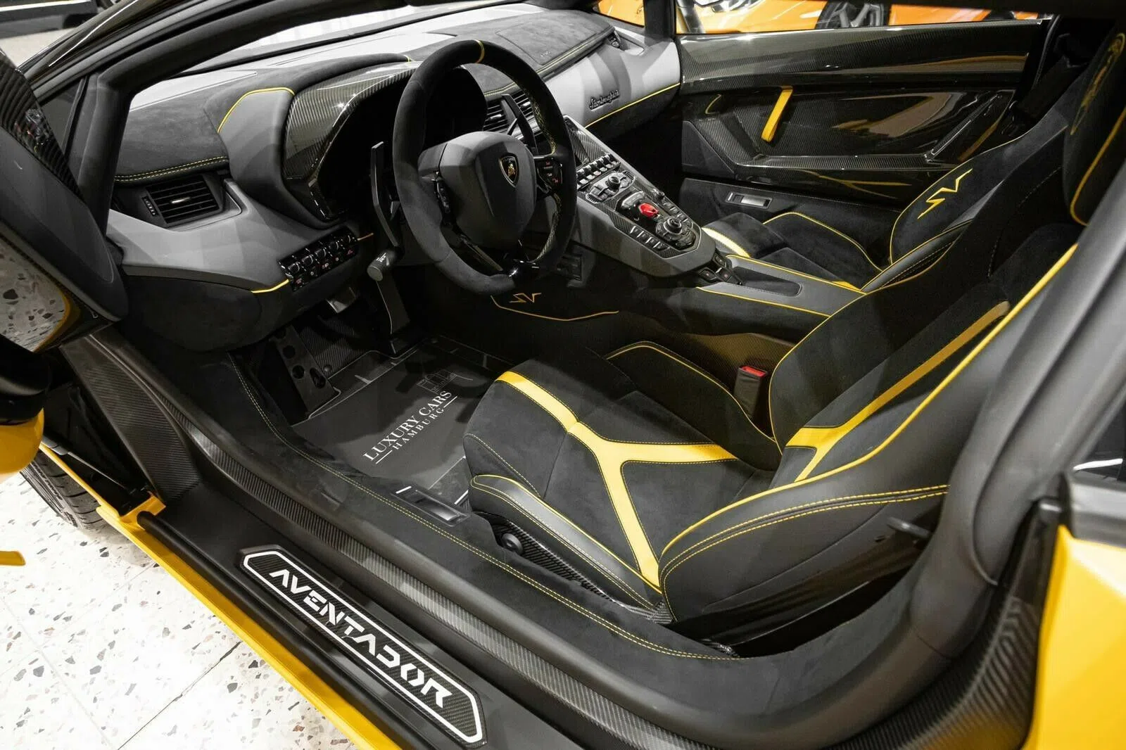 2017 Lamborghini Aventador LP 750 SV Roadster interior, Alcantara, black