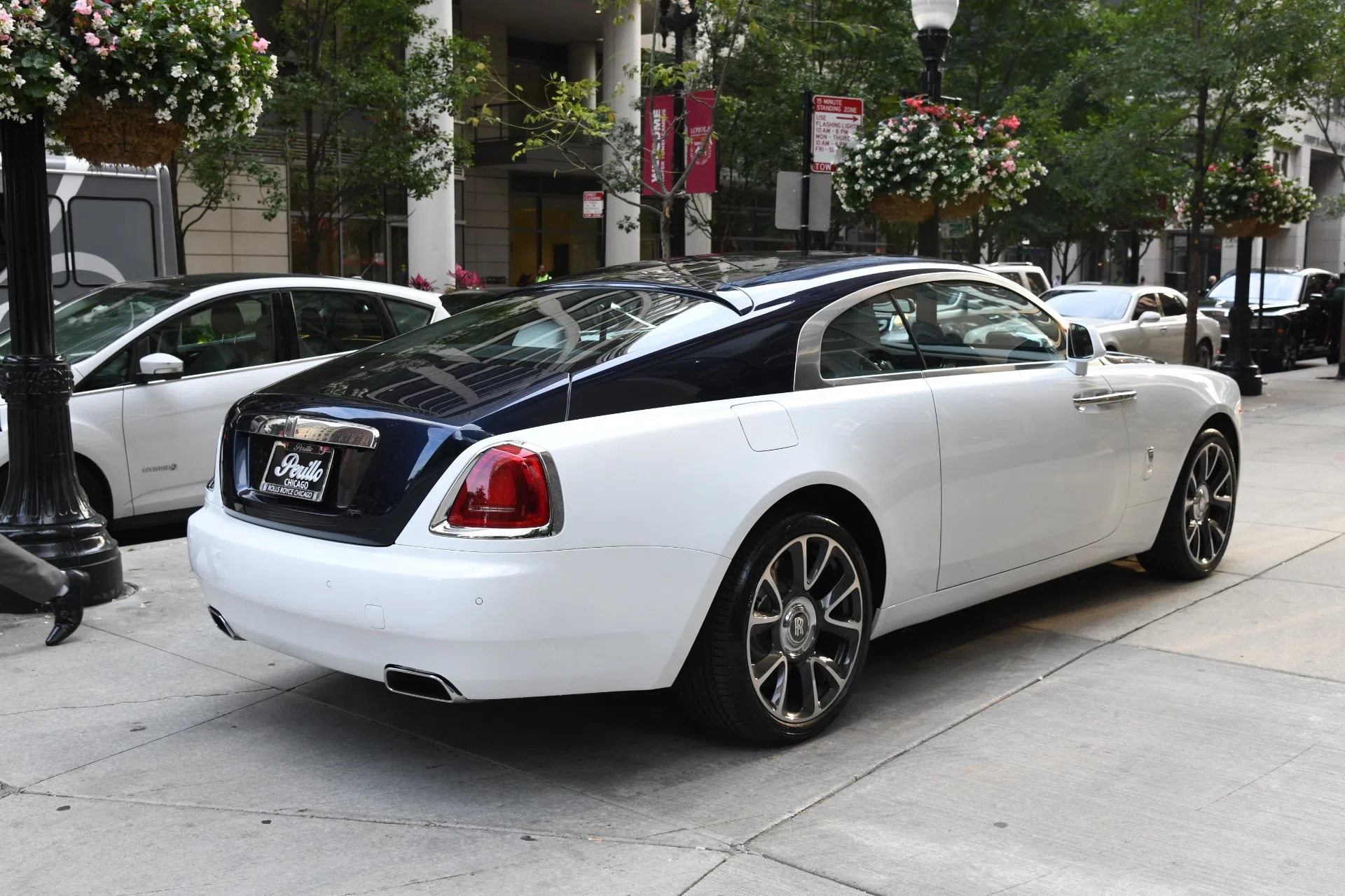 2020 Rolls-Royce Wraith, rear three-quarter view, Arctic White