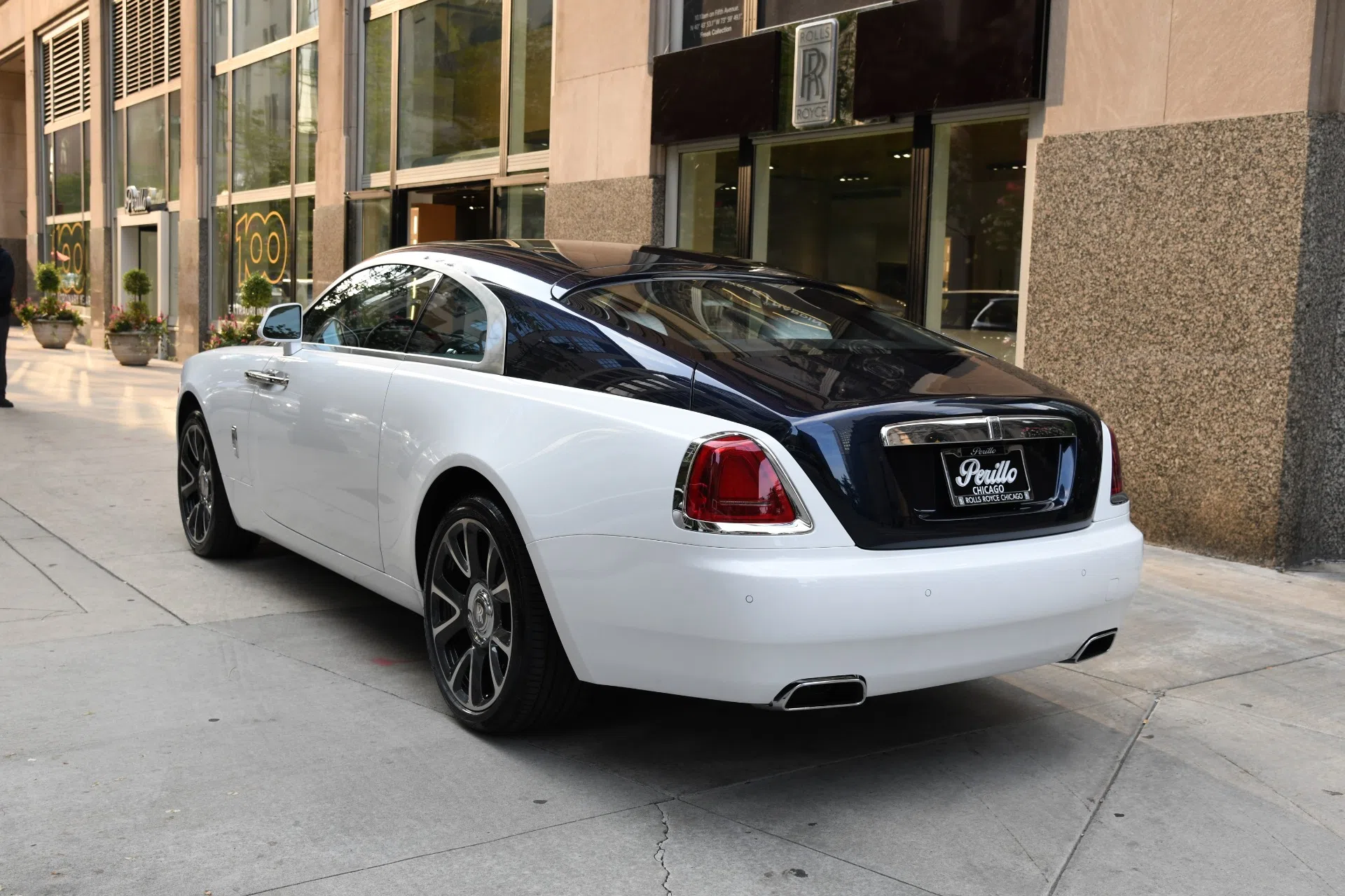 2020 Rolls-Royce Wraith, rear three-quarter view, Arctic White