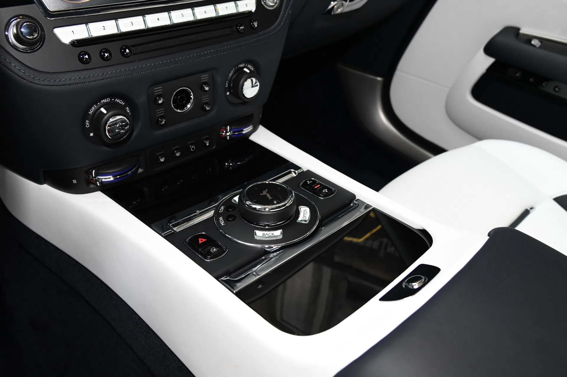 2020 Rolls-Royce Wraith interior, center console, ARCTIC WHITE, Leather