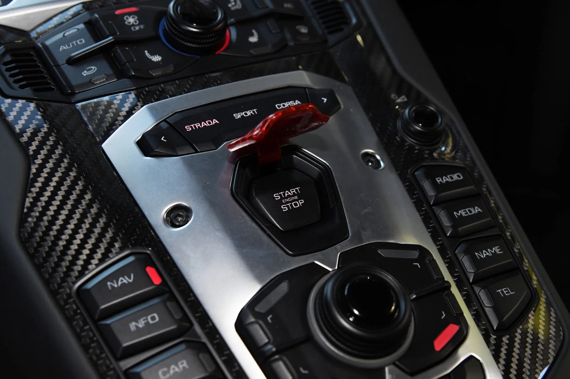 2014 Lamborghini Aventador LP 720-4 50 Anniversario interior, center console, NERO ADE