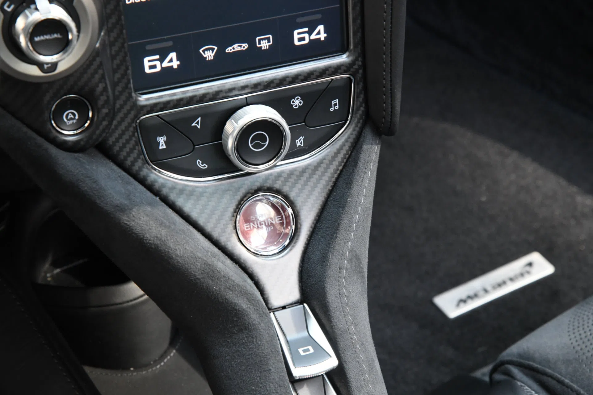 2018 McLaren 720S interior, center console, Carbon Black