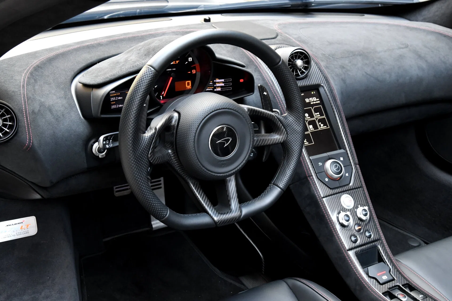 2016 McLaren 675LT Spider interior, dashboard, Carbon Black