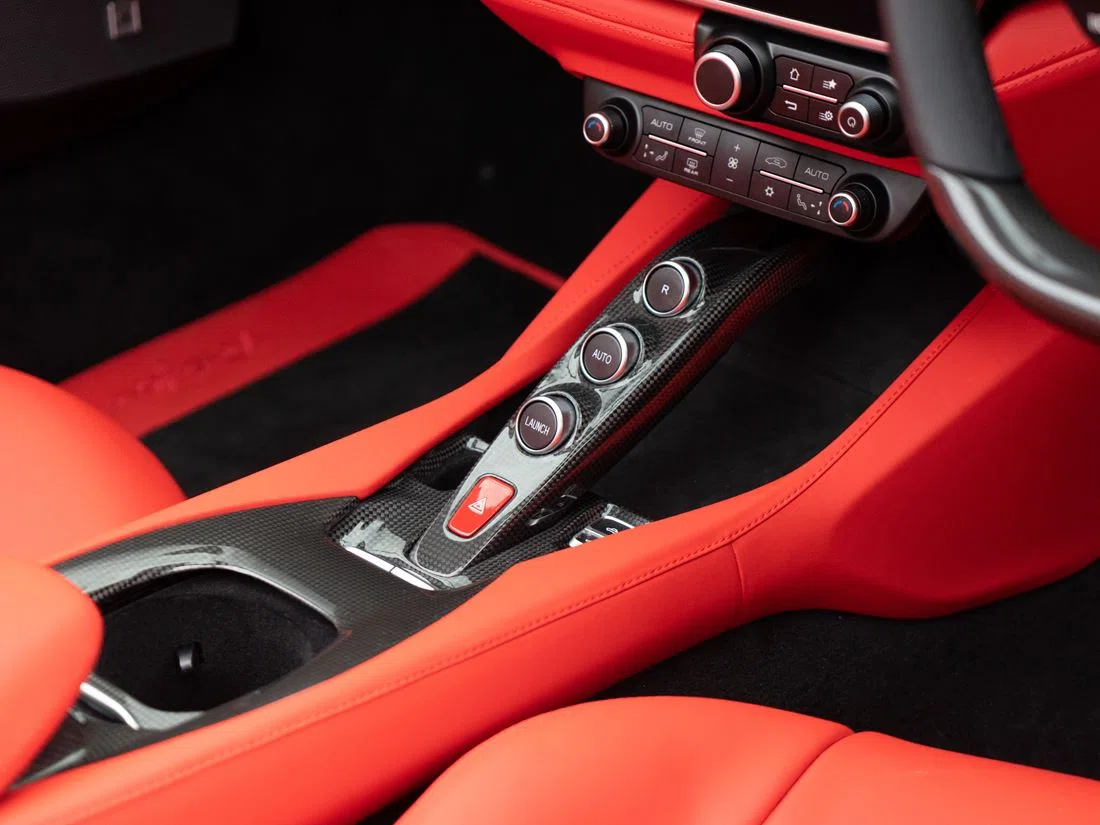 2020 Ferrari Portofino interior, center console, Rosso Ferrari