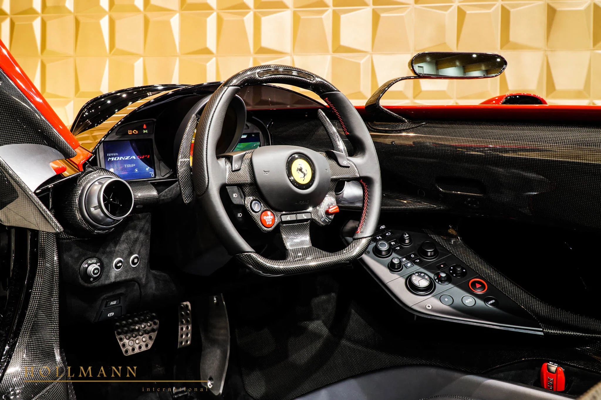2020 Ferrari Monza SP1 interior, dashboard, Nero Black Leather
