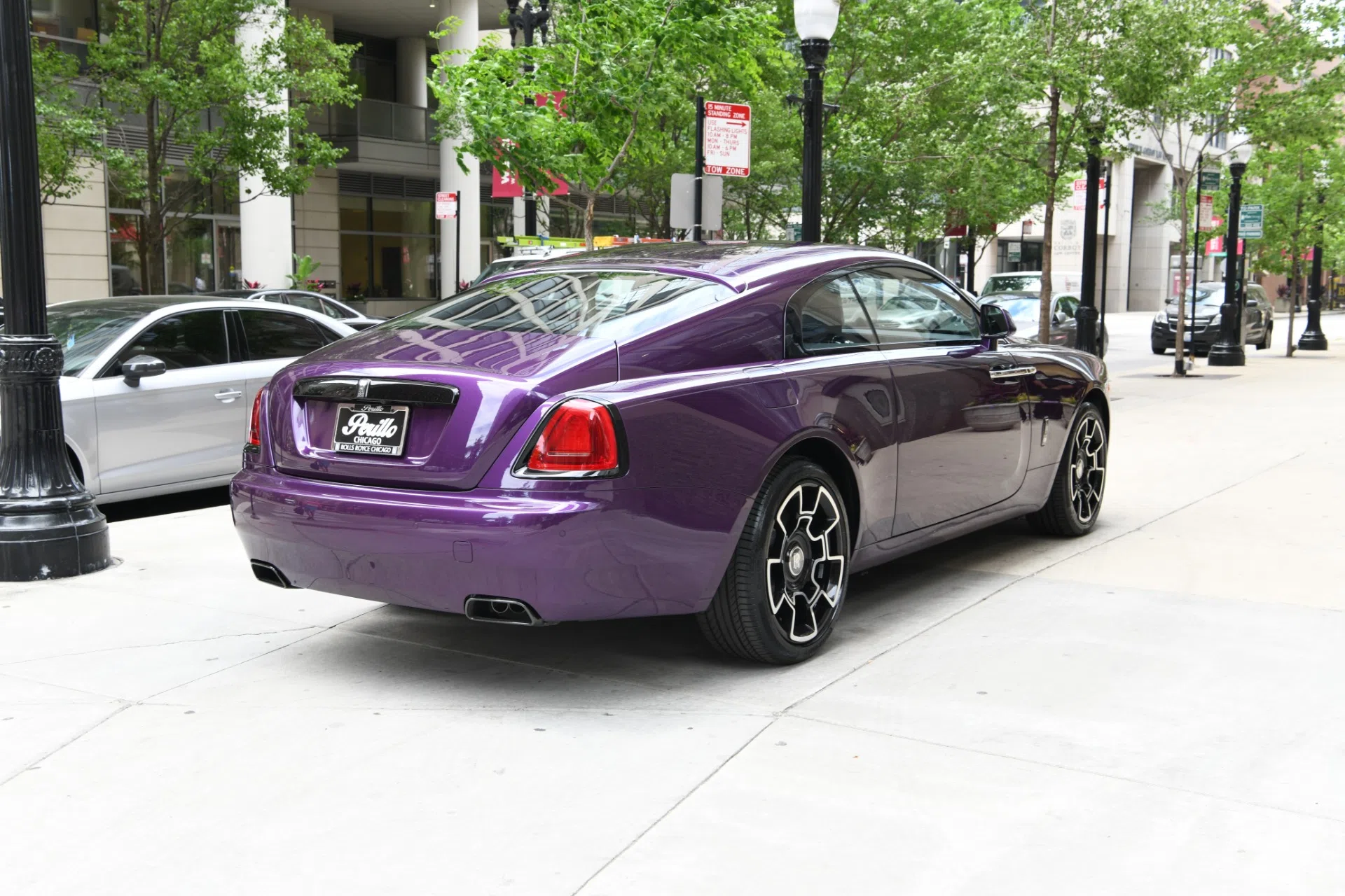 2020 Rolls-Royce Wraith, rear three-quarter view, Twilight Purple