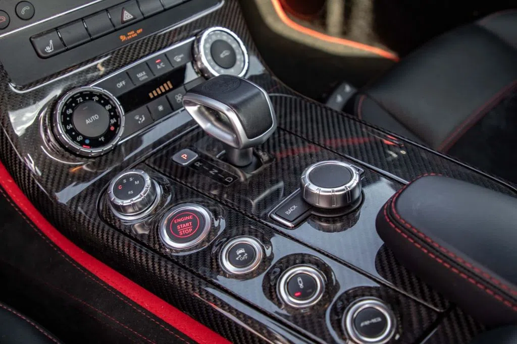 2014 Mercedes-Benz SLS AMG Black Series interior, center console, Black Leather/Suede