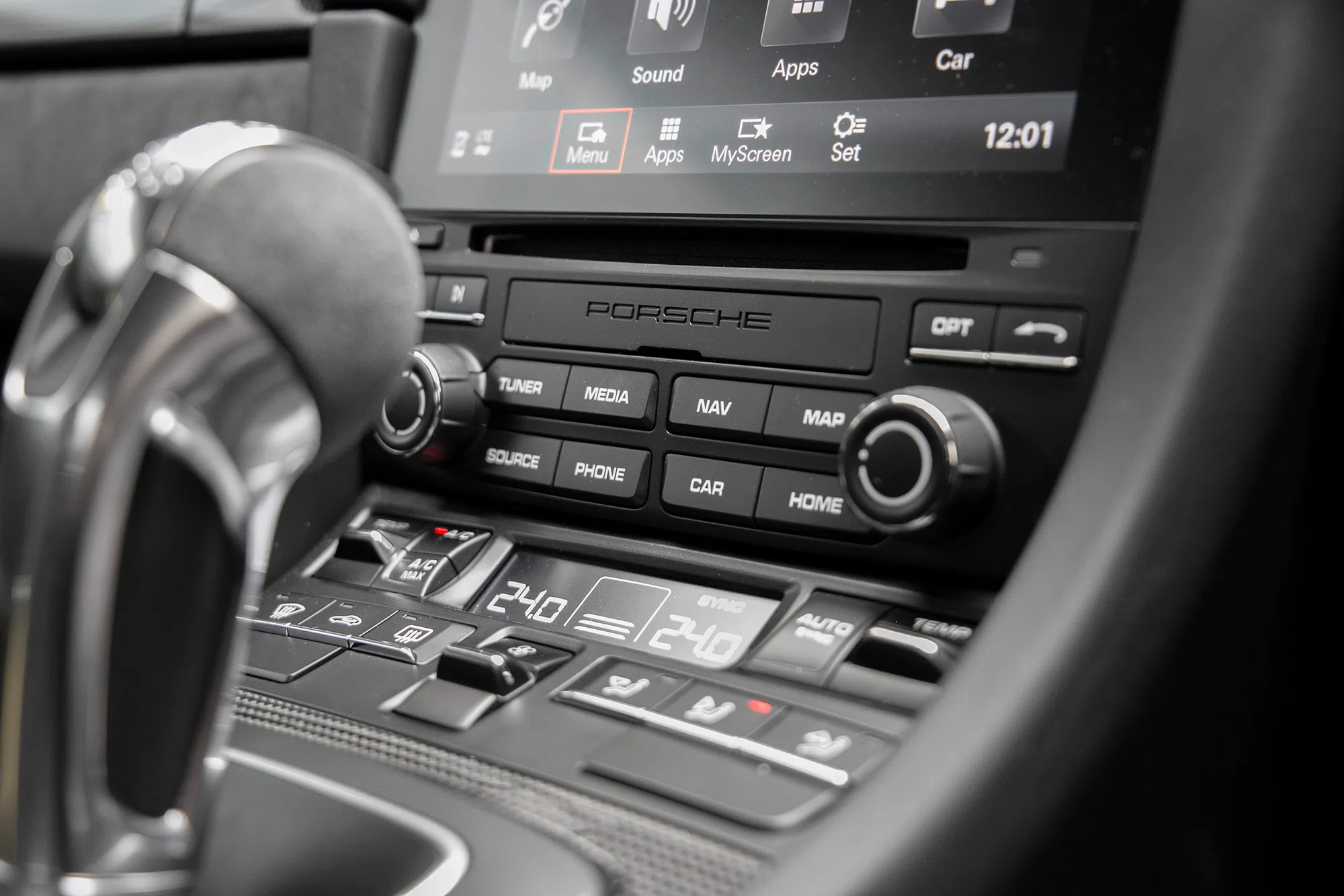 2019 Porsche 991.2 GT3 RS Weissach interior, center console, Leather Black