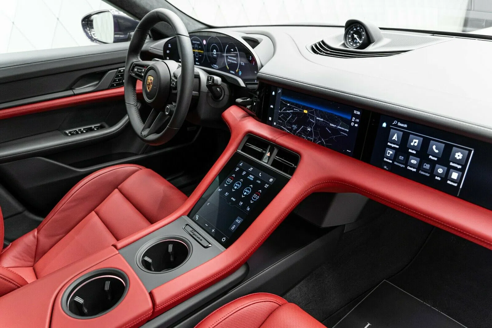 2020 Porsche Taycan Turbo interior, dashboard, Red
