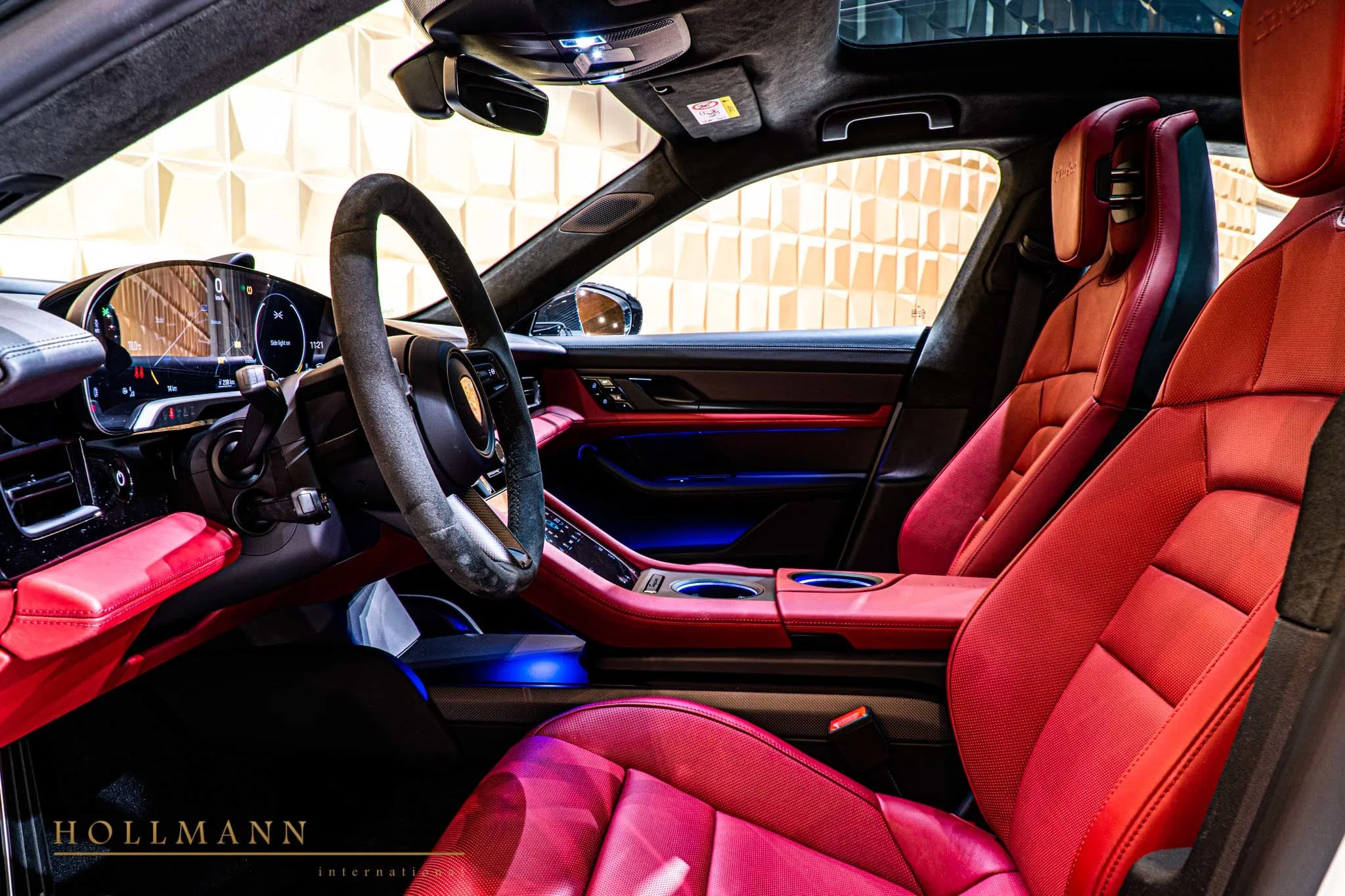2020 Porsche Taycan Turbo interior, Red Leather