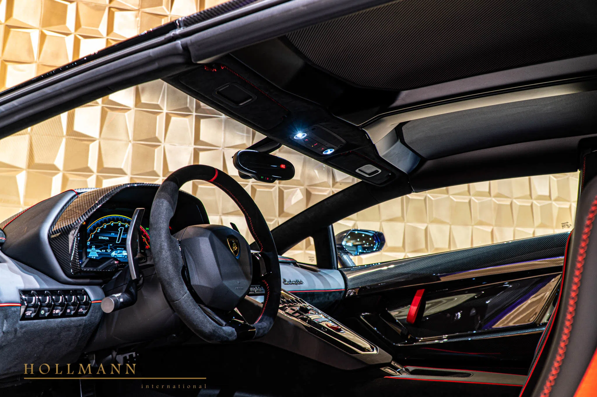 2020 Lamborghini Aventador SVJ Roadster interior, dashboard, Rosso Alala