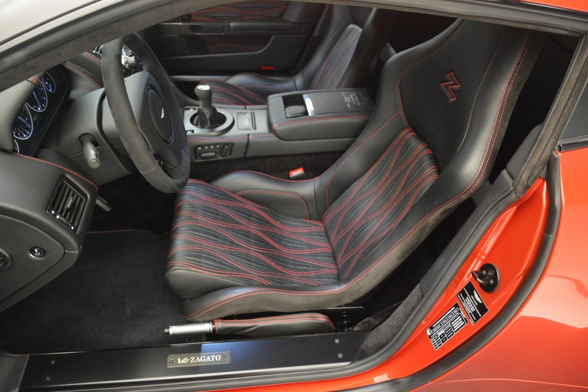 2013 Aston Martin V12 Zagato Coupe interior, seats, Obsidian Black