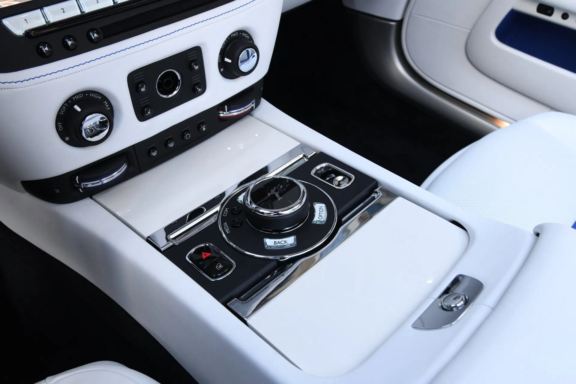 2020 Rolls-Royce Dawn interior, center console, Arctic White