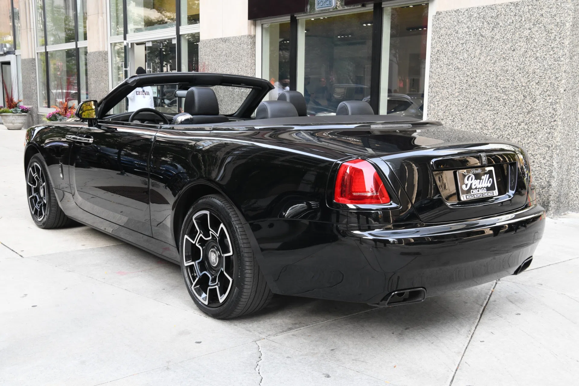 2019 Rolls-Royce Dawn, rear three-quarter view, Black