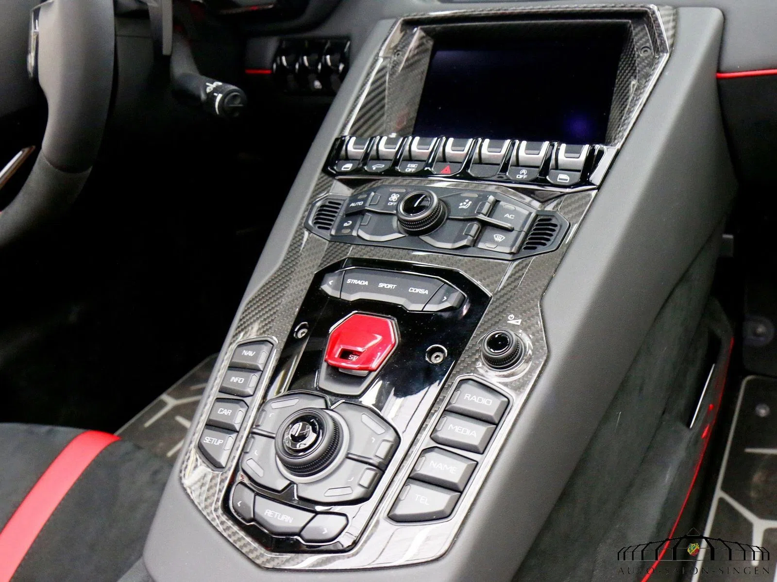 2015 Lamborghini Aventador LP 750-4 SV - Superveloce - Roadster interior, center console, Black-Red