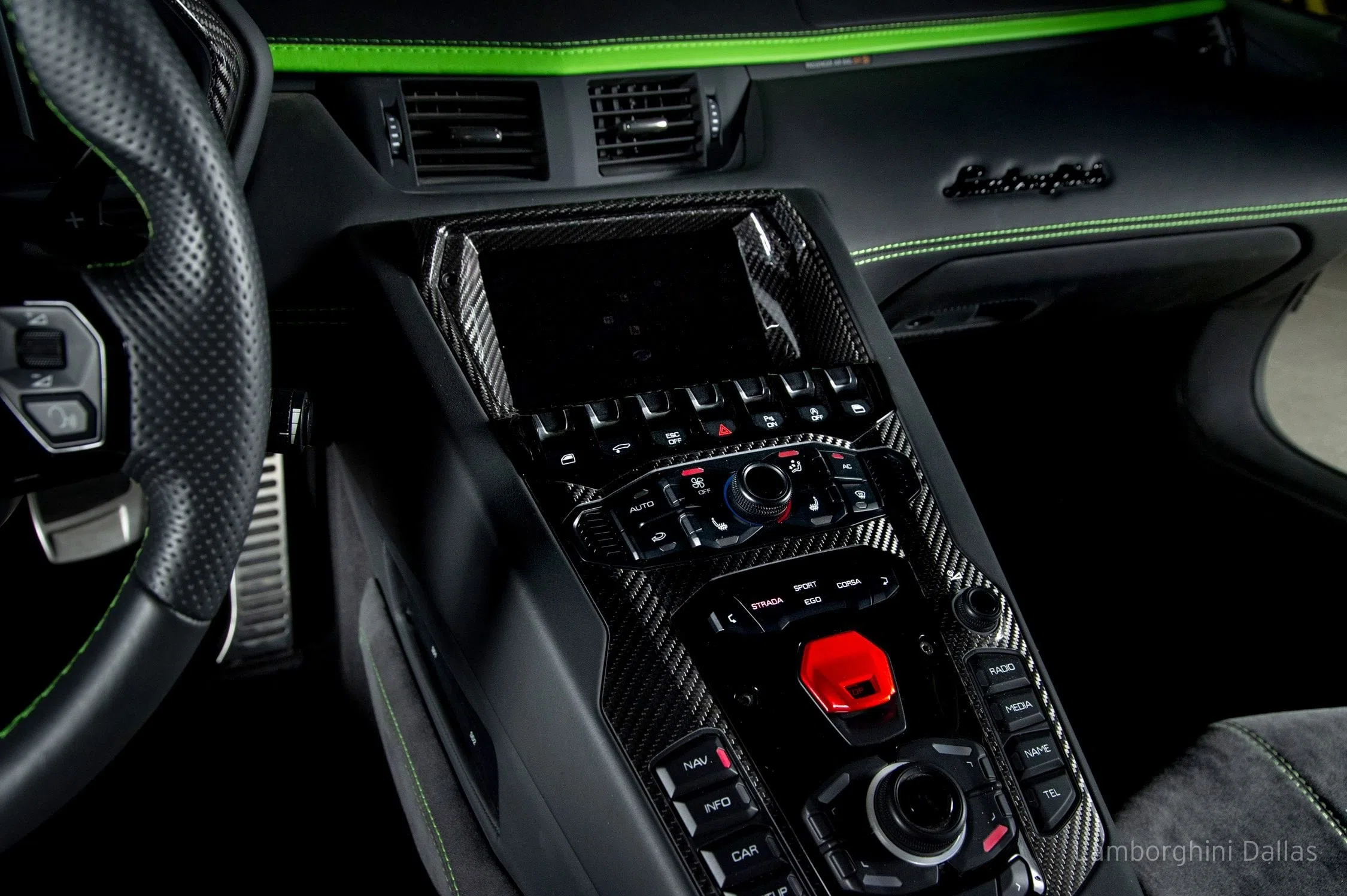 2019 Lamborghini Aventador S interior, center console, Nero Ade