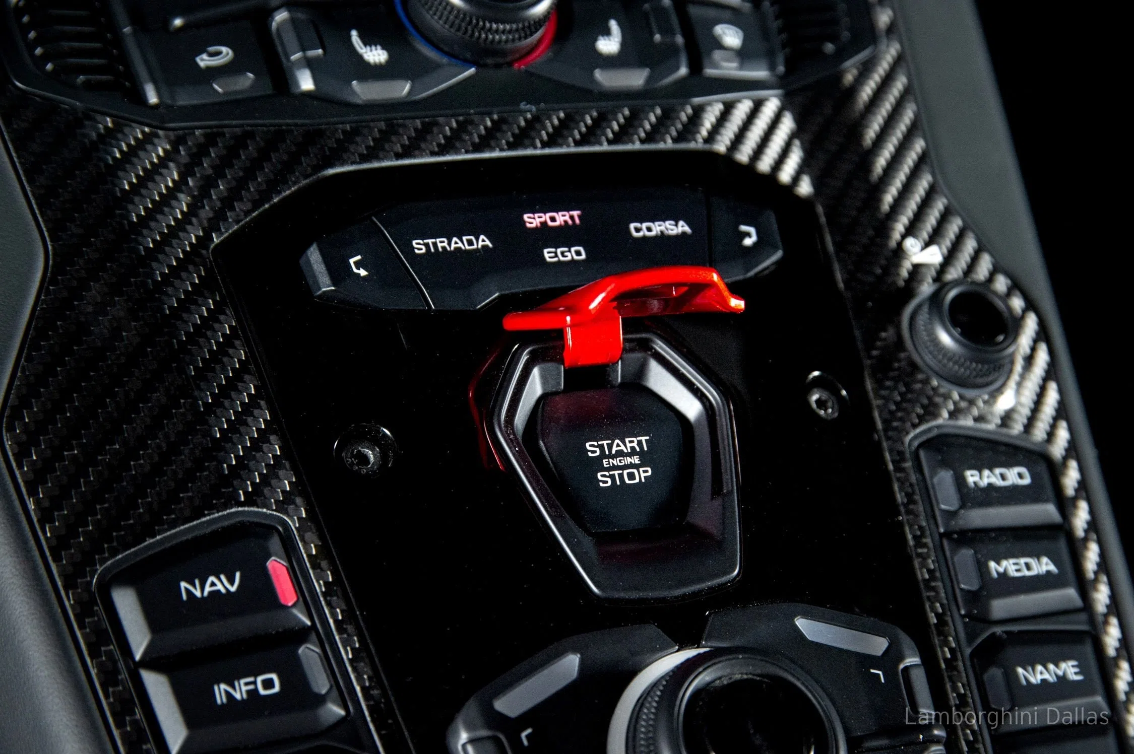 2019 Lamborghini Aventador S interior, center console, Nero Ade