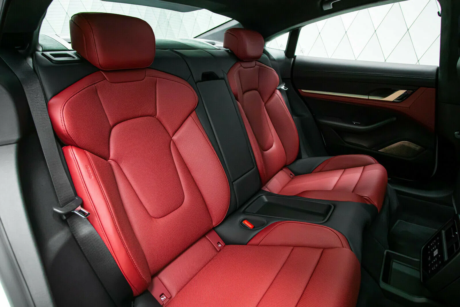 2020 Porsche Taycan Turbo S interior, seats, Red Leather