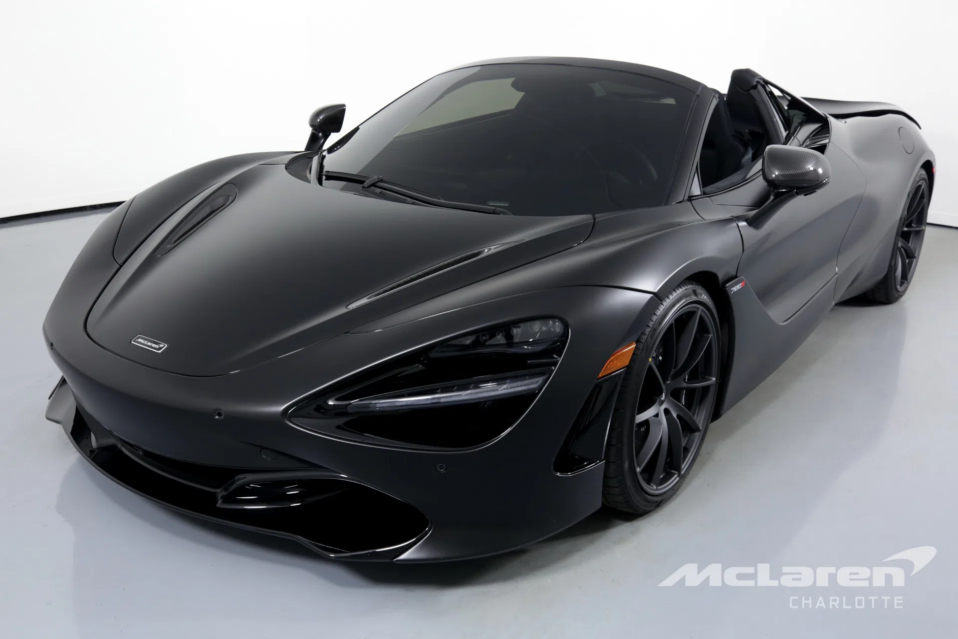 2020 McLaren 720S Spider Performance for sale, front three-quarter view, Onyx Black