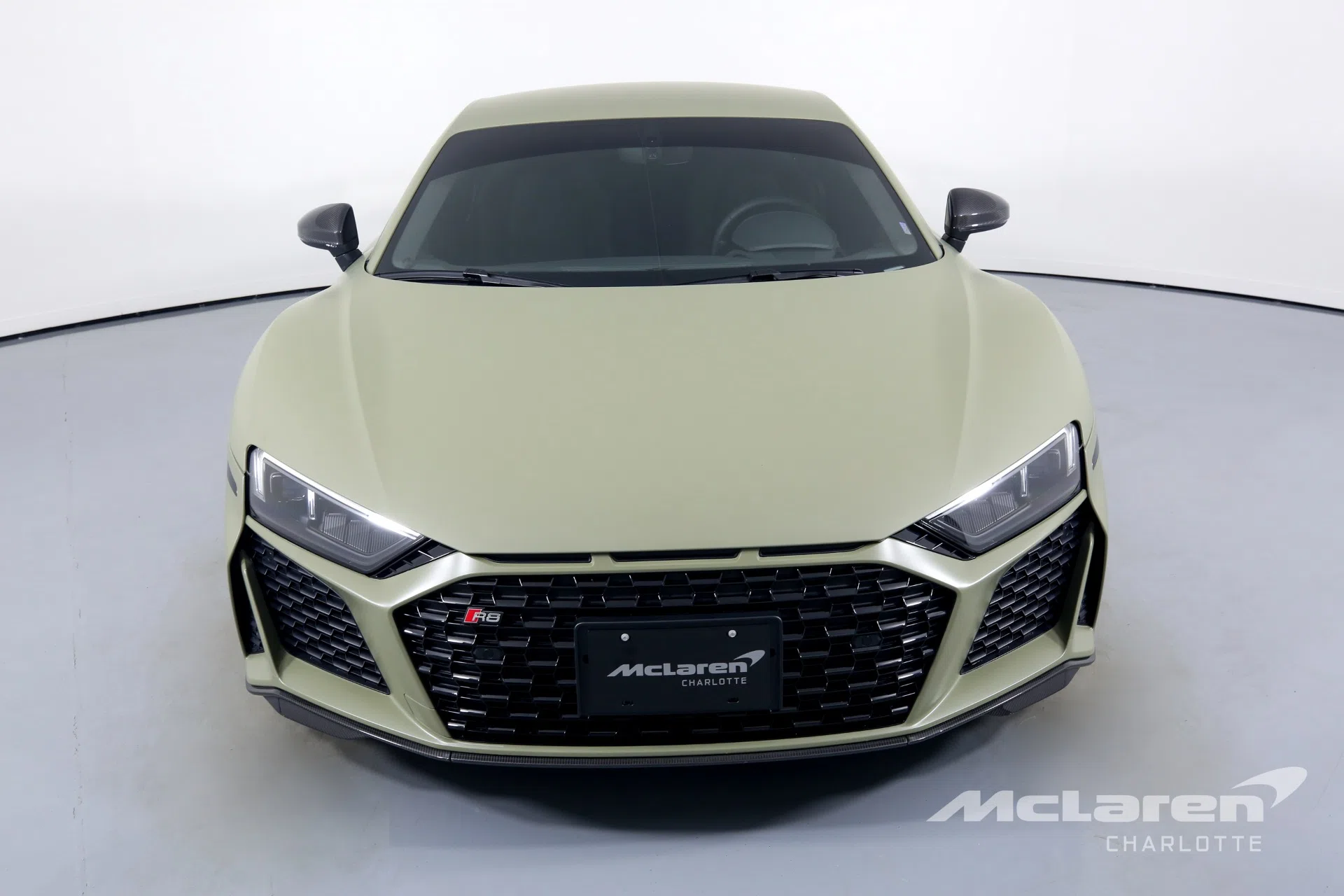 2020 Audi R8 5.2 Quattro V10 Performance for sale, front three-quarter view, Green Carbon