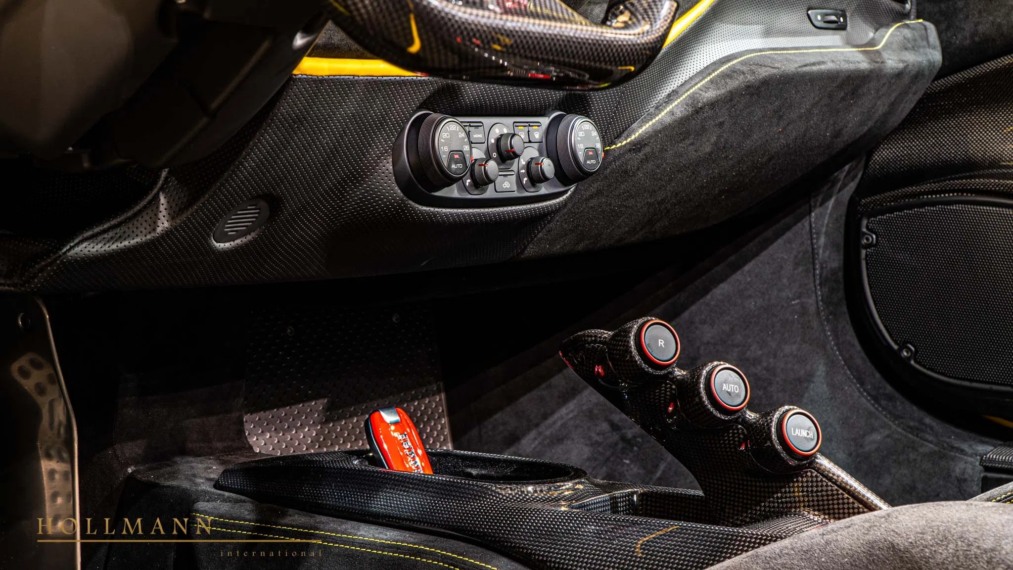 2020 Ferrari 488 Pista Spider interior, center console, Alcantara Nero