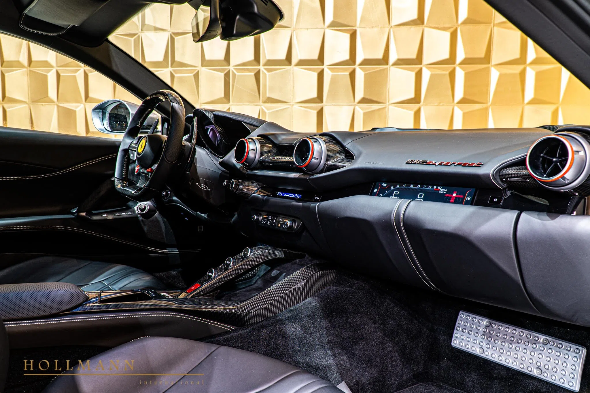 2020 Ferrari 812 Superfast interior, dashboard, Leather Squared Pattern Black