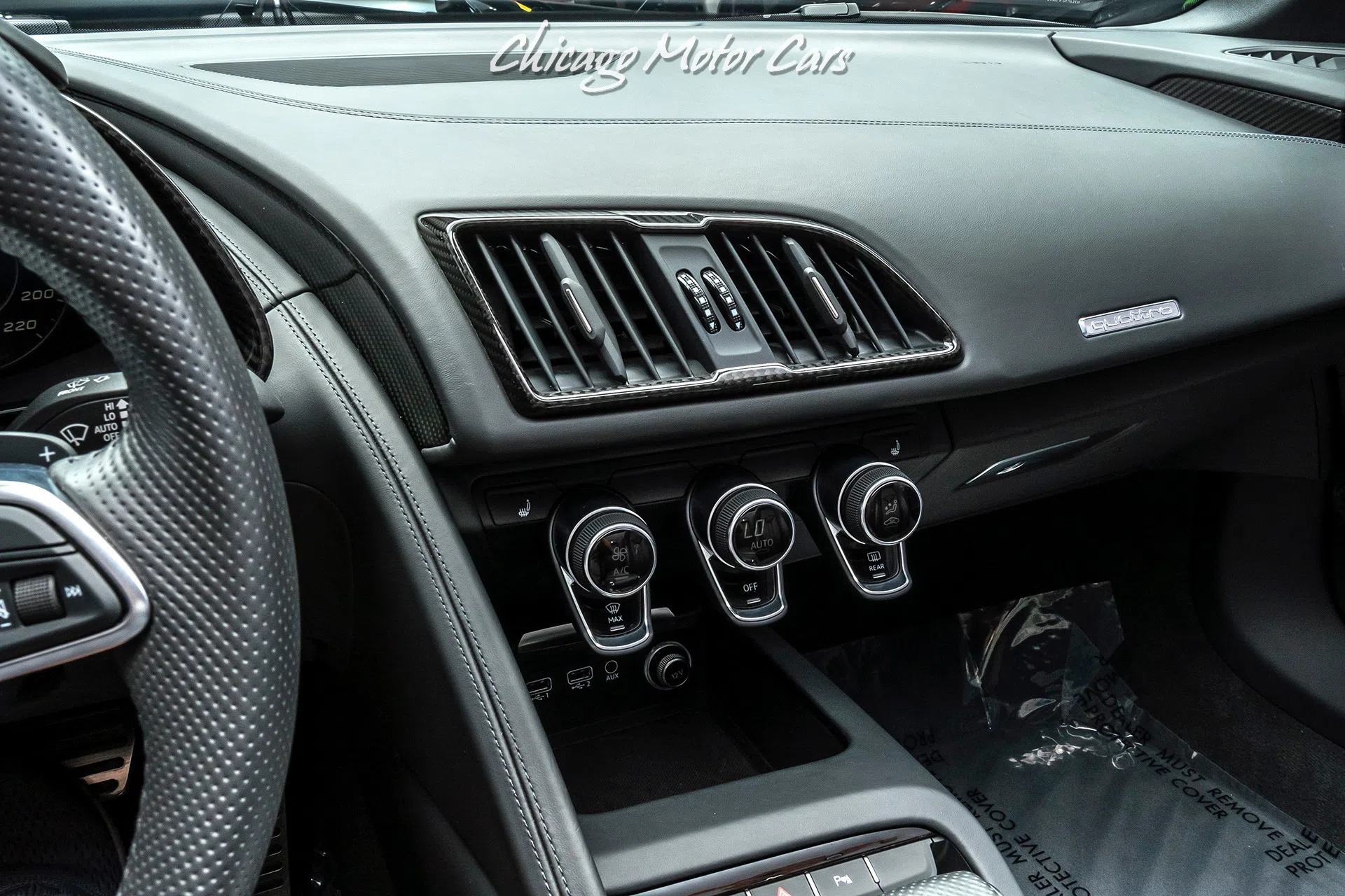 2018 Audi R8 5.2 V10 Quattro Spyder Convertible interior, center console, Black W/ Express Red Stitching
