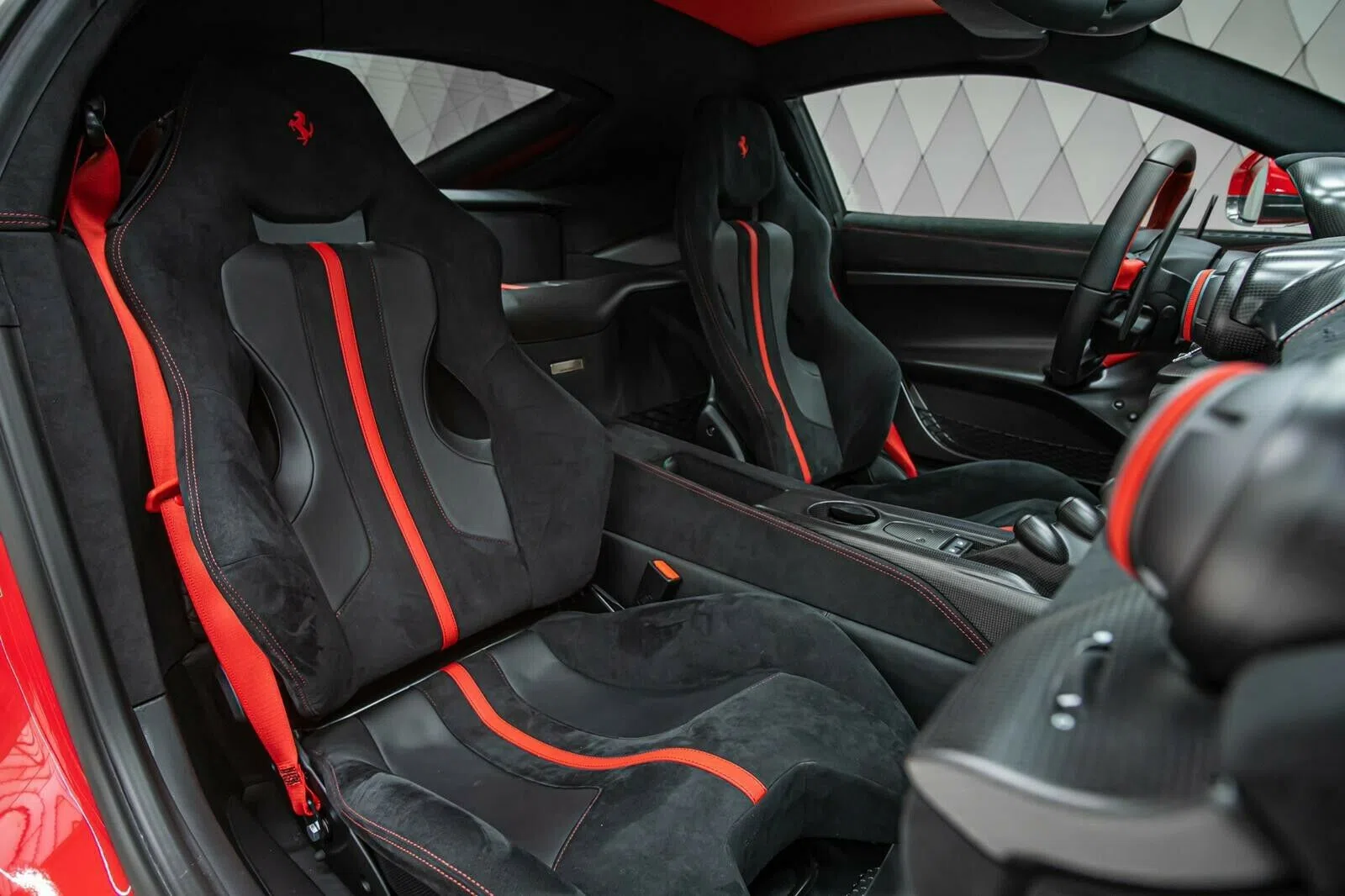 2017 Ferrari F12 TDF interior, seats, Alcantara Nero