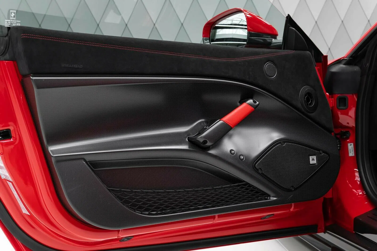 2017 Ferrari F12 TDF interior, door panel, Alcantara Nero