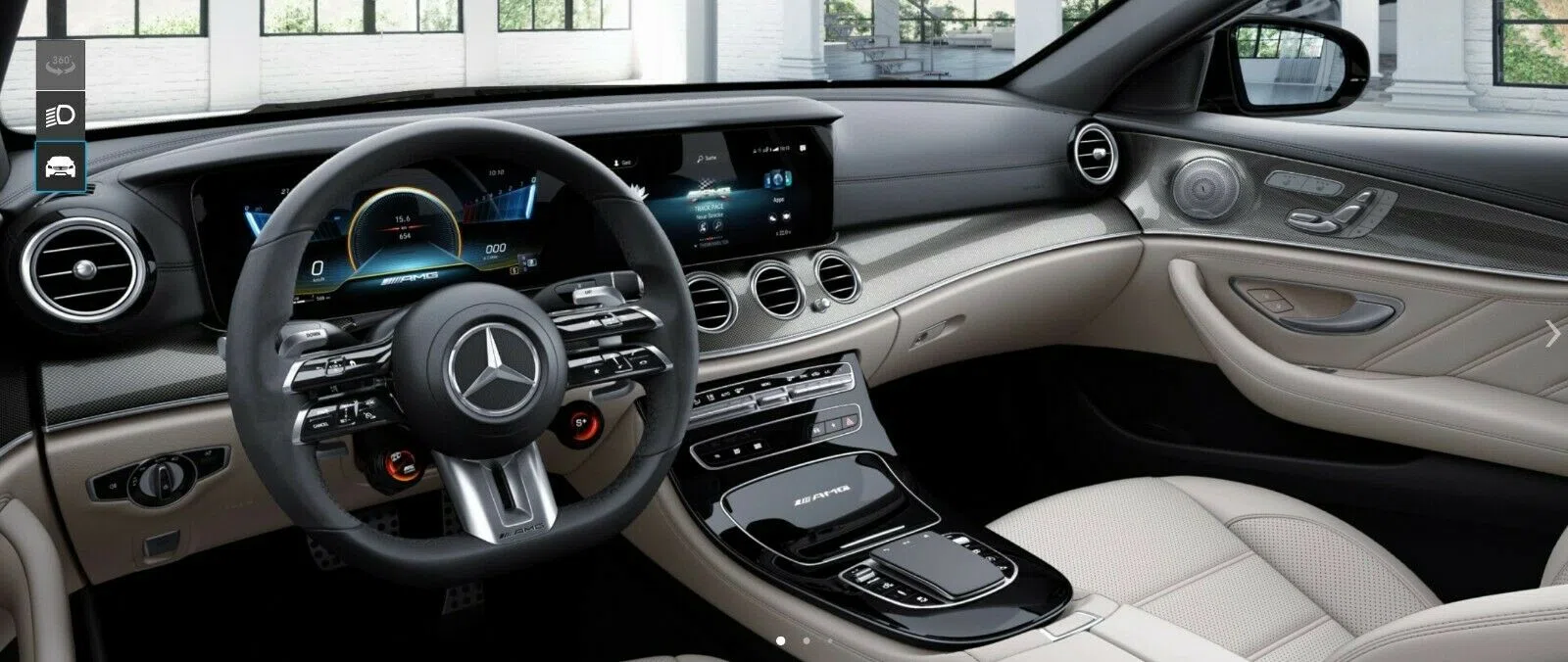 2020 Mercedes-Benz E 63 AMG S+ interior, dashboard, Beige Leather