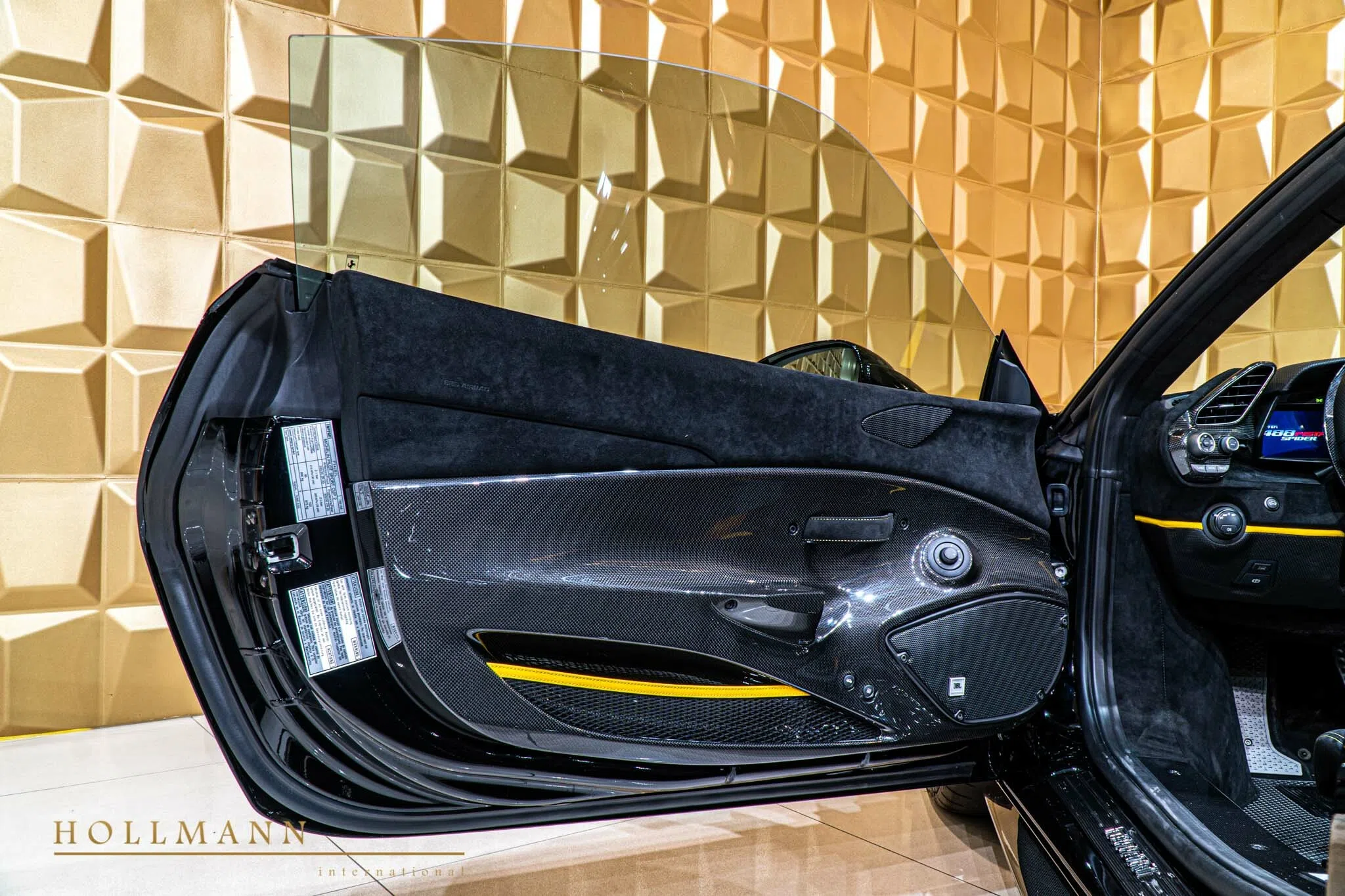 2020 Ferrari 488 Pista Spider interior, door panel, Alcantara Nero Black