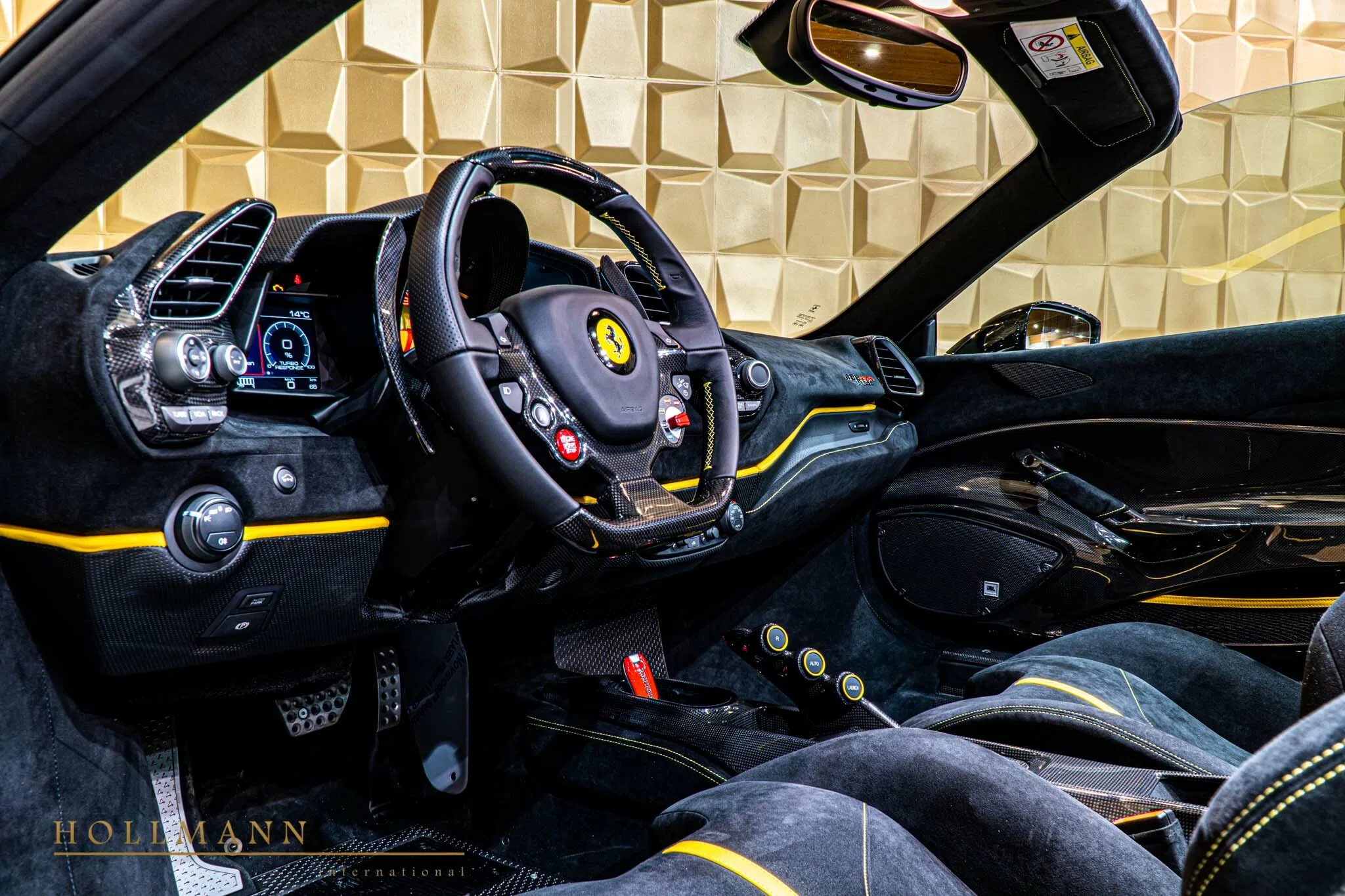 2020 Ferrari 488 Pista Spider interior, dashboard, Alcantara Nero Black