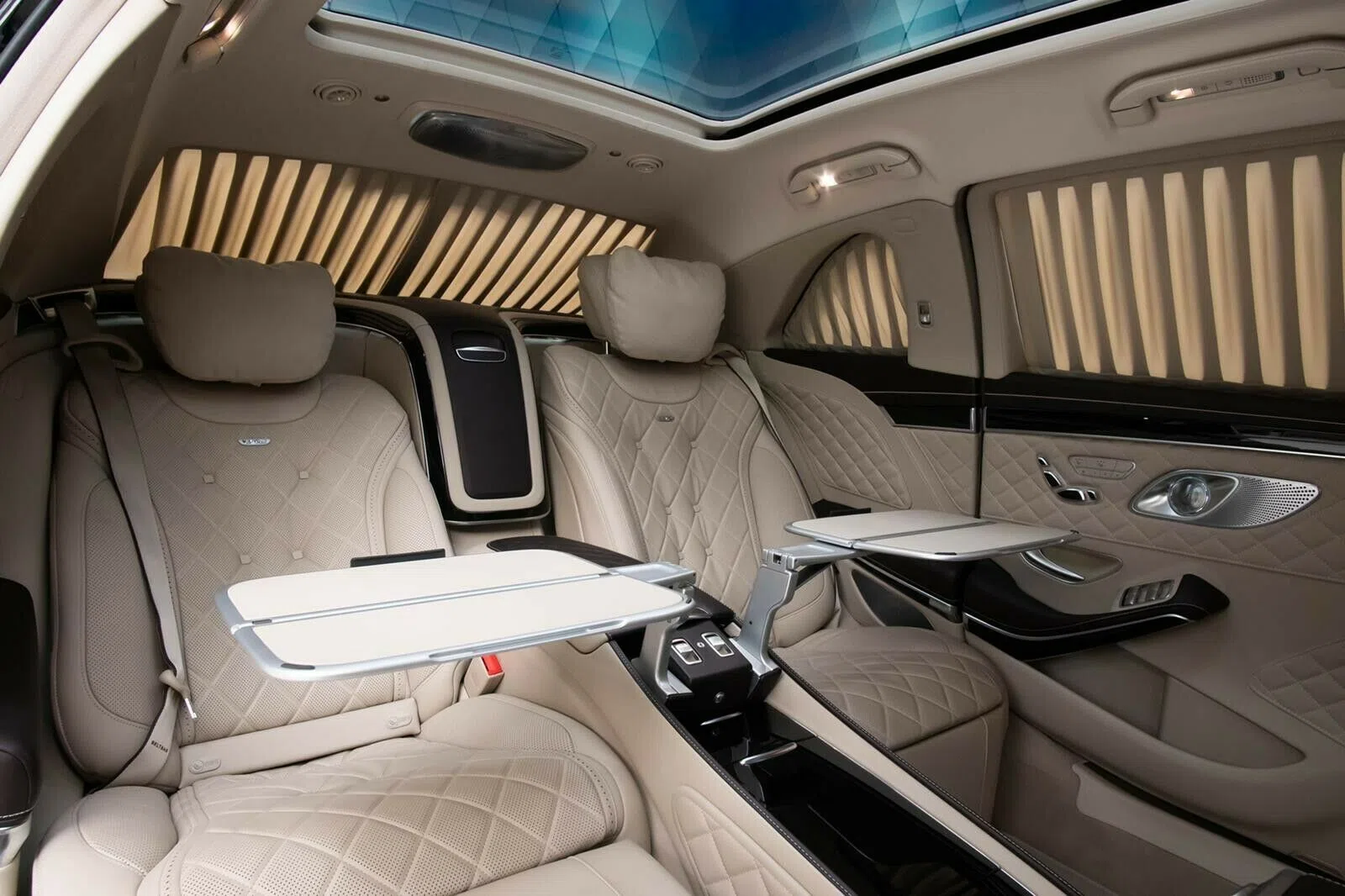 2017 Mercedes-Benz S 600 Maybach Pullman interior, seats, Beige, Vollleder