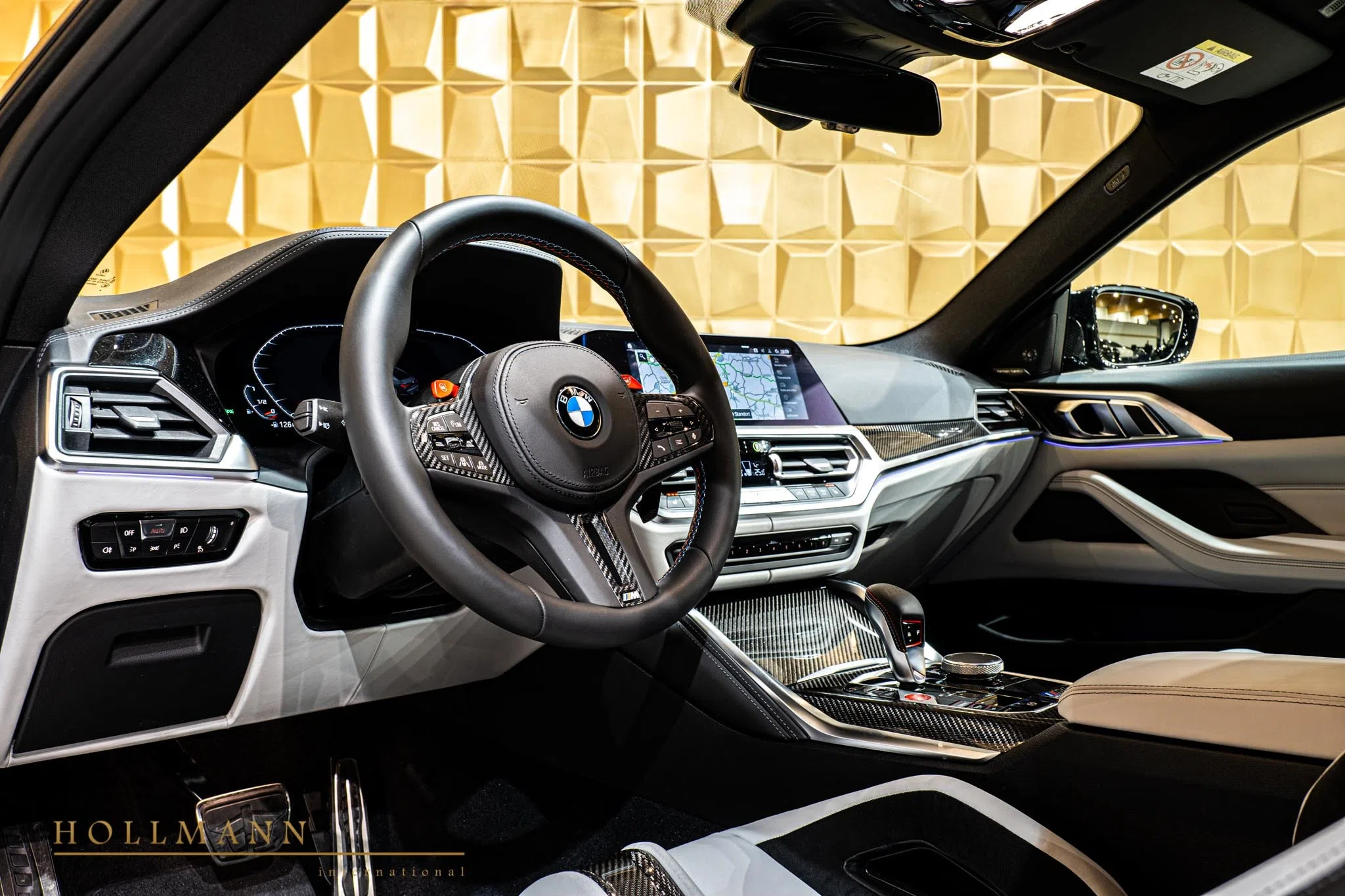 2021 BMW M4 Competition Coupe interior, dashboard, X3IA Merino / Silverstone / Black