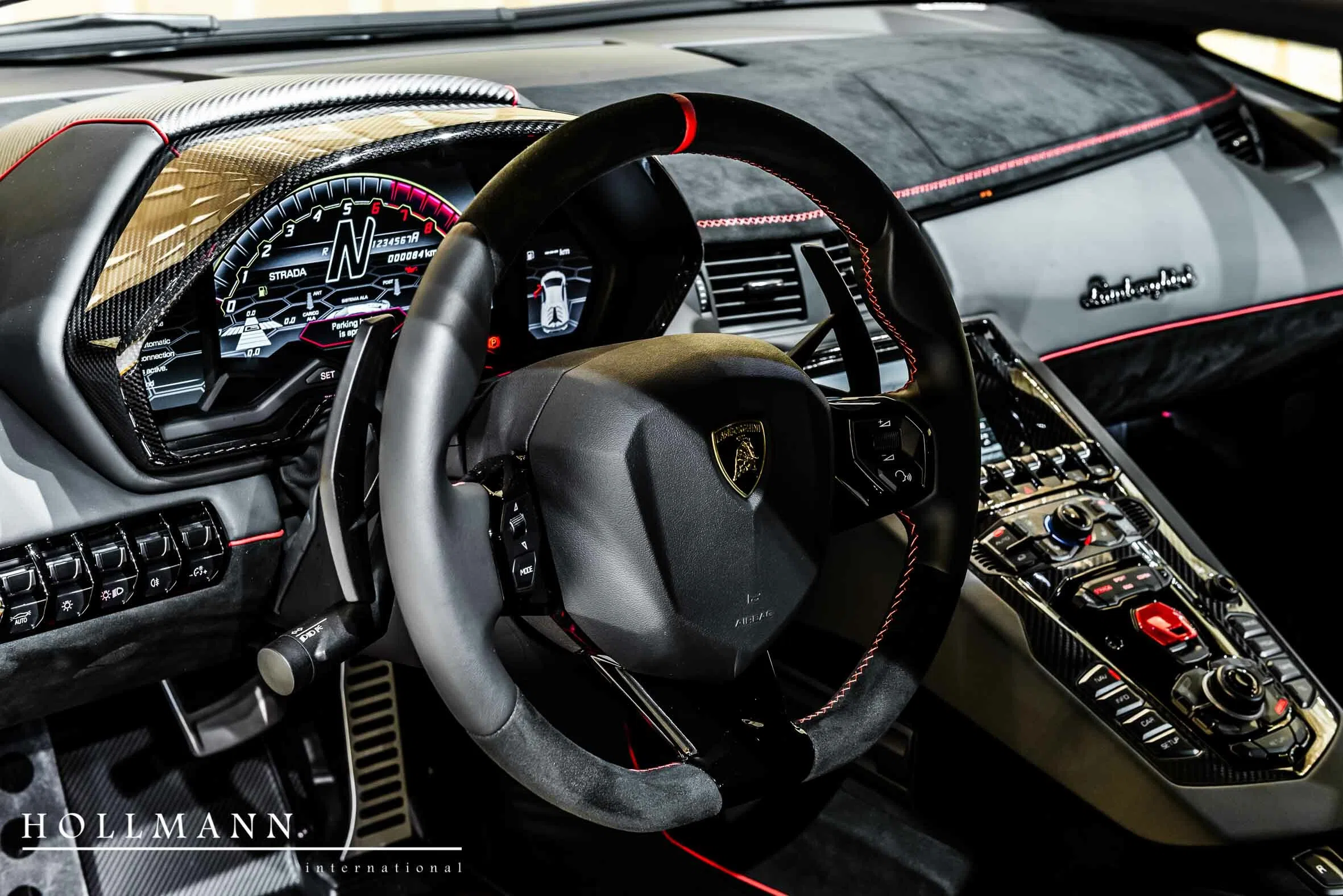2021 Lamborghini Aventador SVJ interior, dashboard, Nero Cosmus + Stitching Rosso Alala