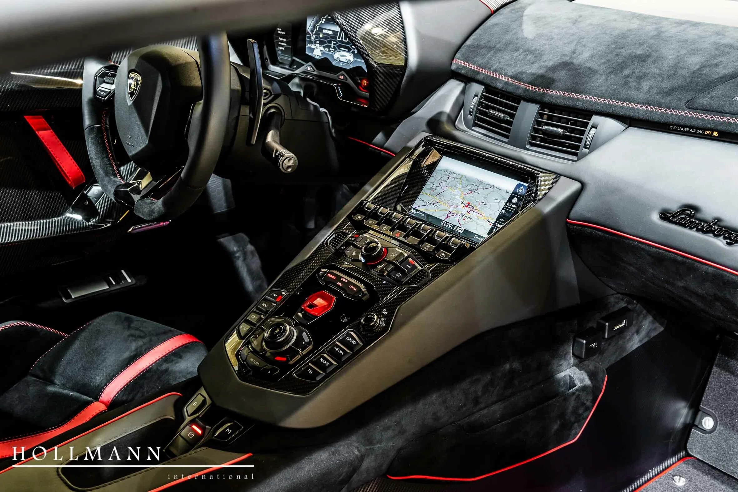 2021 Lamborghini Aventador SVJ interior, dashboard, Nero Cosmus + Stitching Rosso Alala