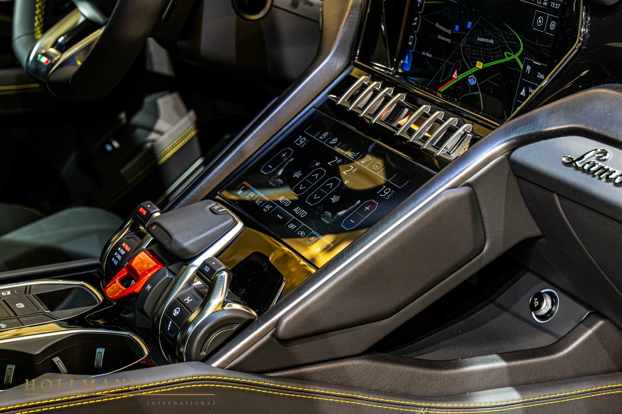 2021 Mansory Urus Venatus interior, center console, Nero Ade + Giallo Stitching