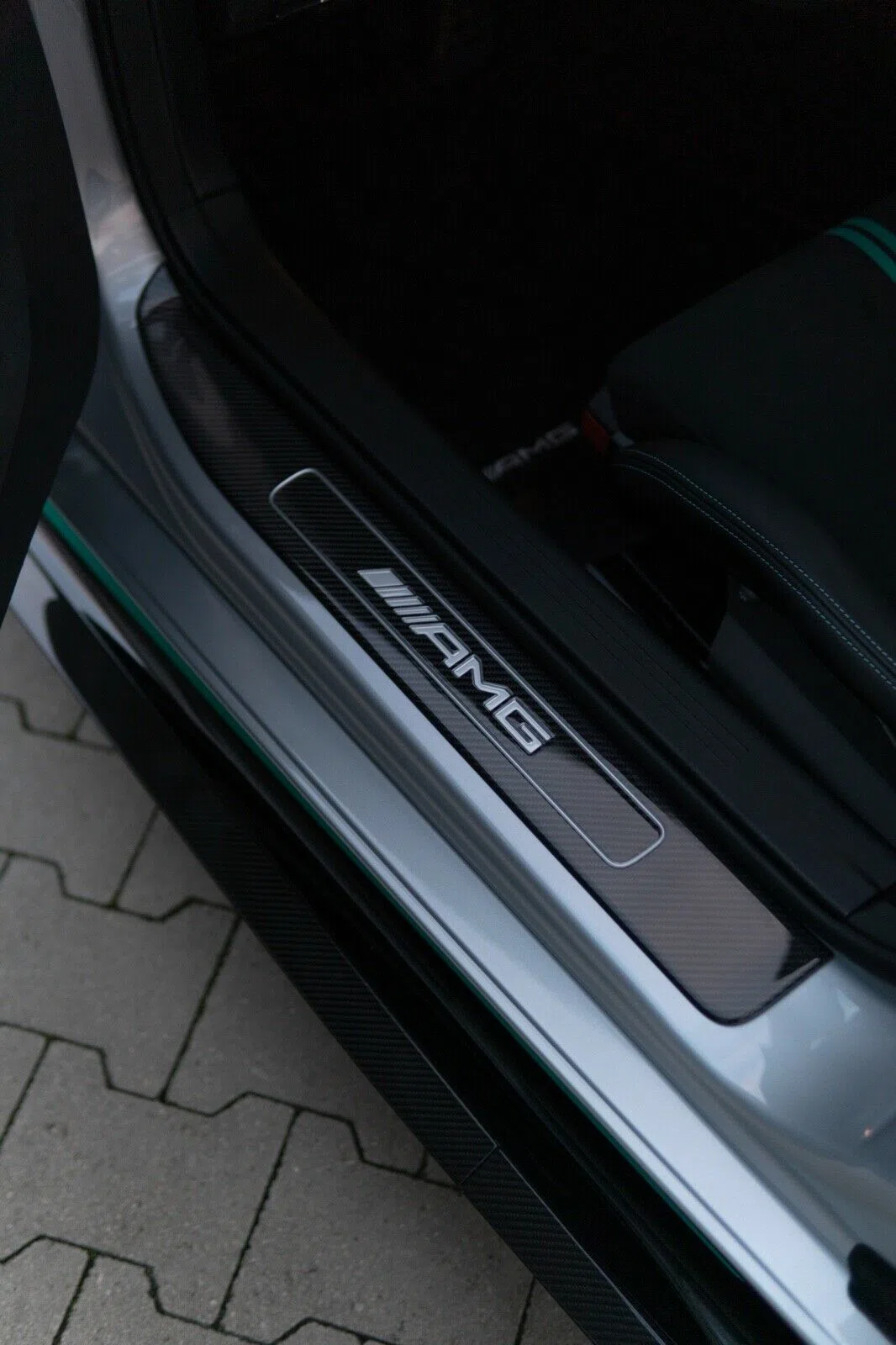 2022 Mercedes-Benz AMG GT Black Series "P ONE Edition" interior, door sill, Alcantara black