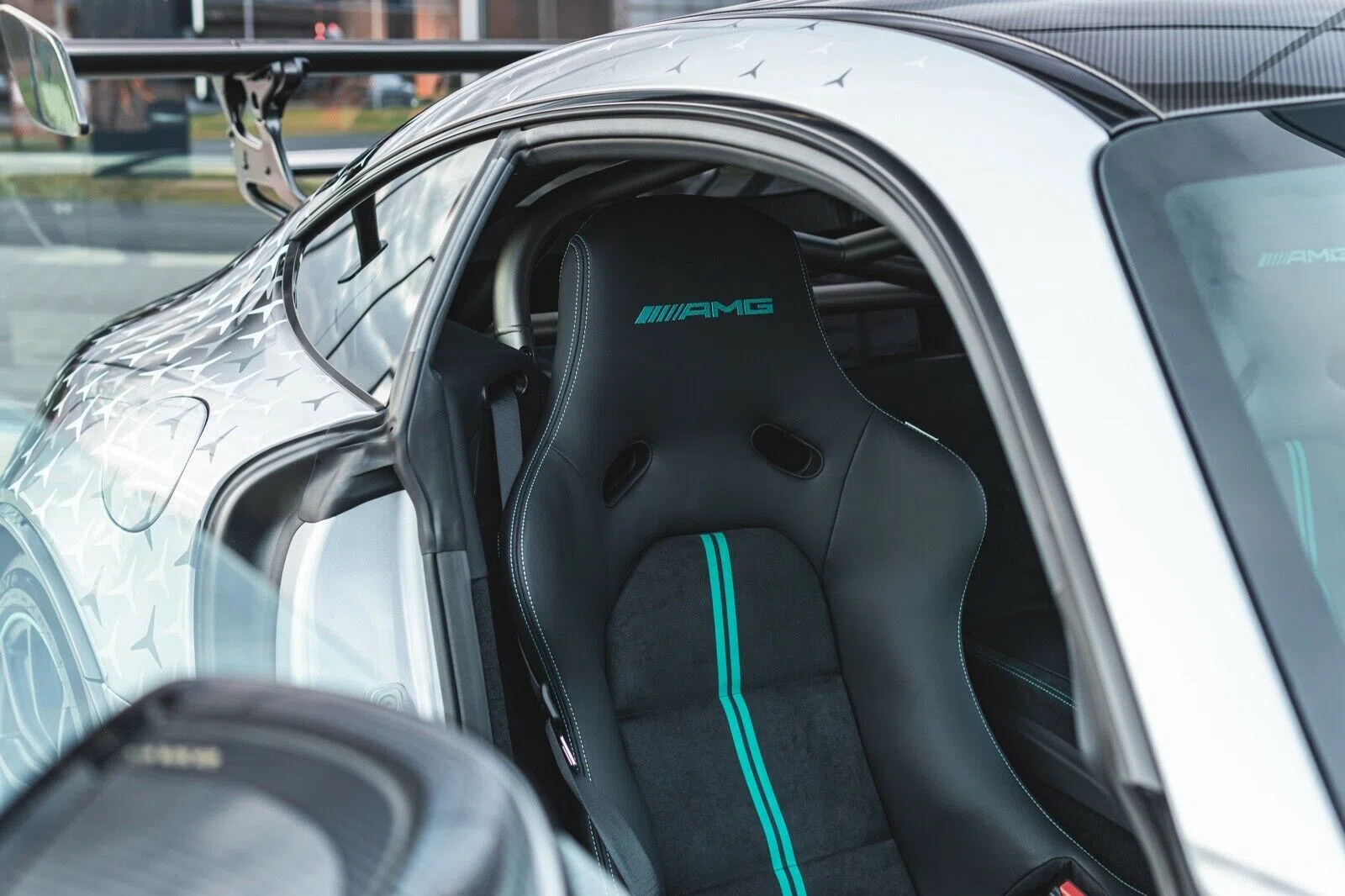 2022 Mercedes-Benz AMG GT Black Series "P ONE Edition" interior, seats, Alcantara black