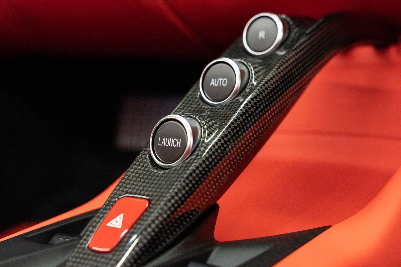 2021 Ferrari 812 GTS interior, center console, Rosso Ferrari