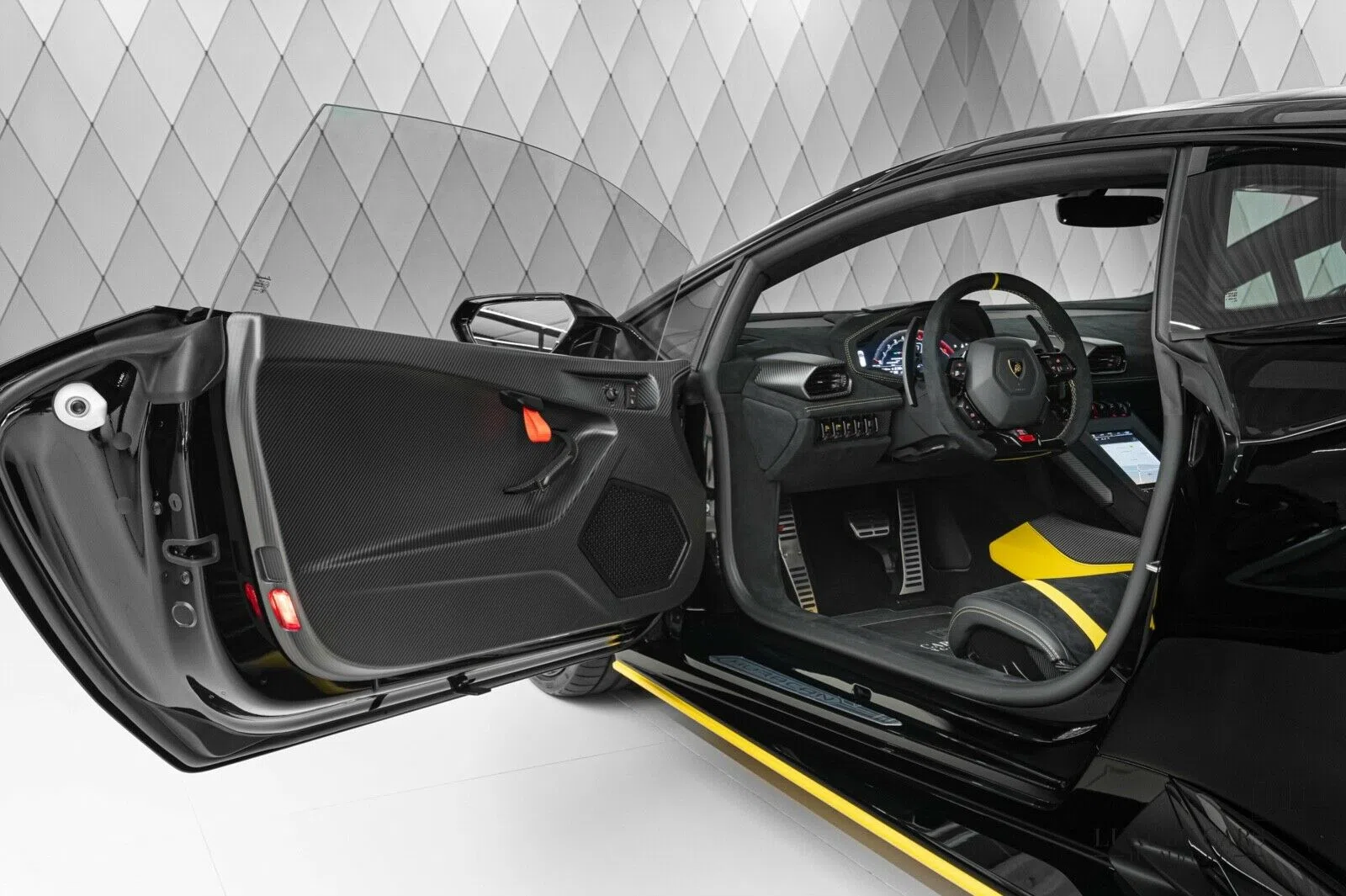 2021 Lamborghini Huracán STO interior, door panel, Black