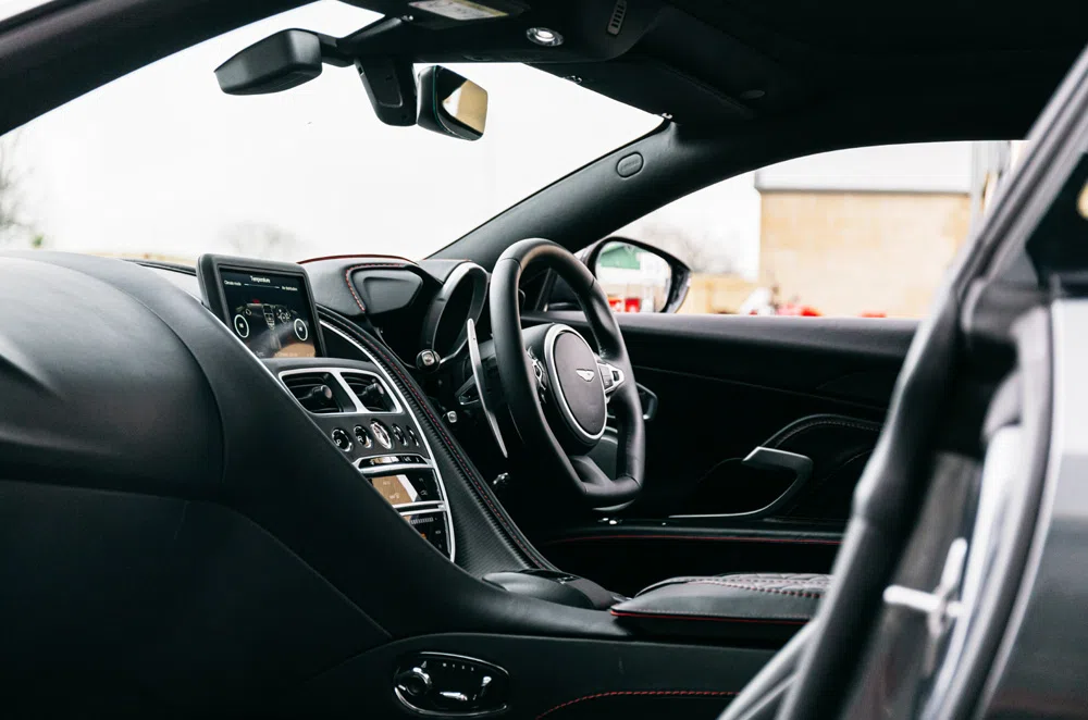 2019 Aston Martin DBS Superleggera interior, dashboard, Obsidian Black Leather